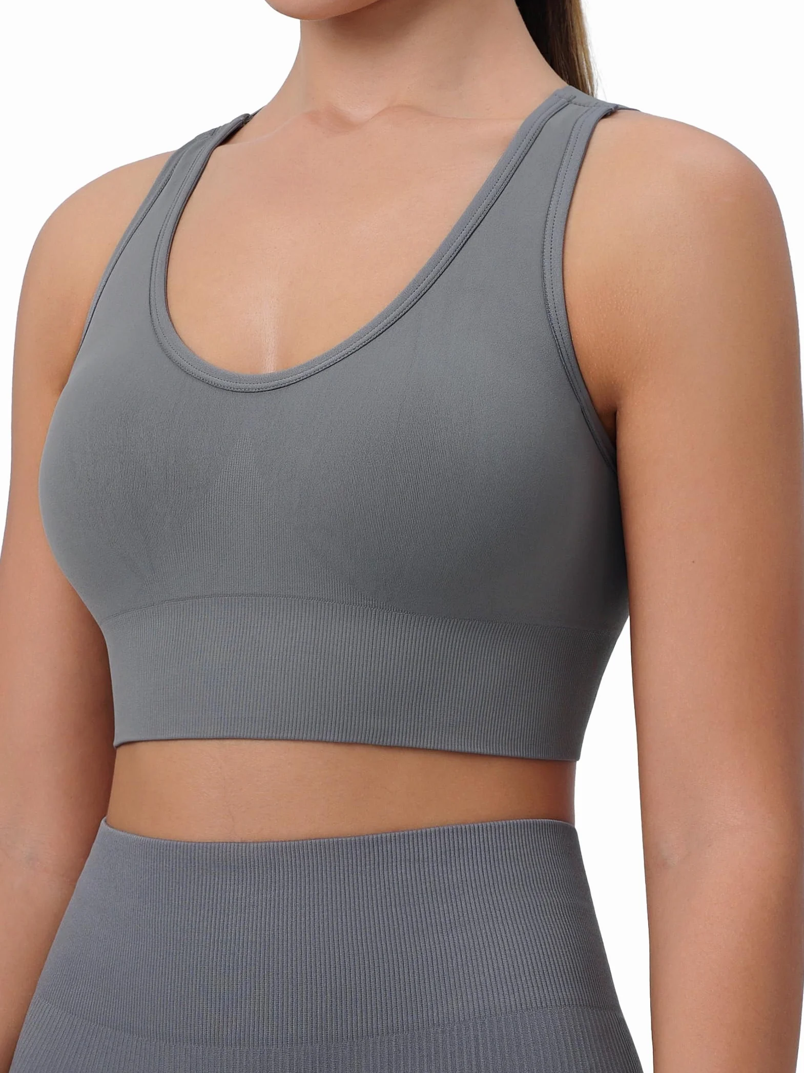Sujetador Deportivo Mujer Alto Impacto Push up Almohadilla Desmontable Sin Costura 3Pcs para Yoga