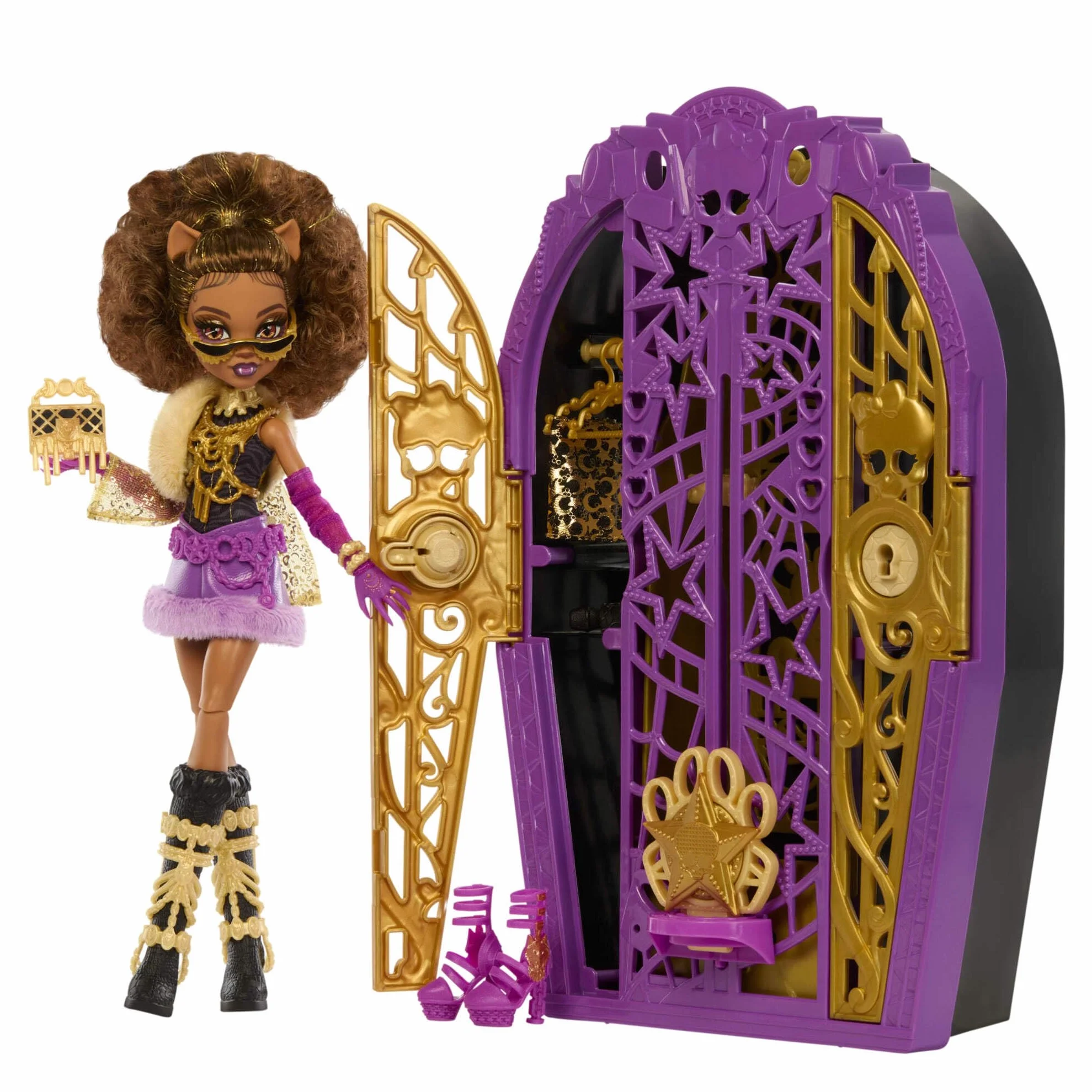 Monster High Skulltimate Secrets Hauntlywood Mysteries Clawdeen Wolf Conjunto de muñeca y accesorios, con armario y más de 19 sorpresas con mucho glamour, incluida ropa de muñeca, JBG80