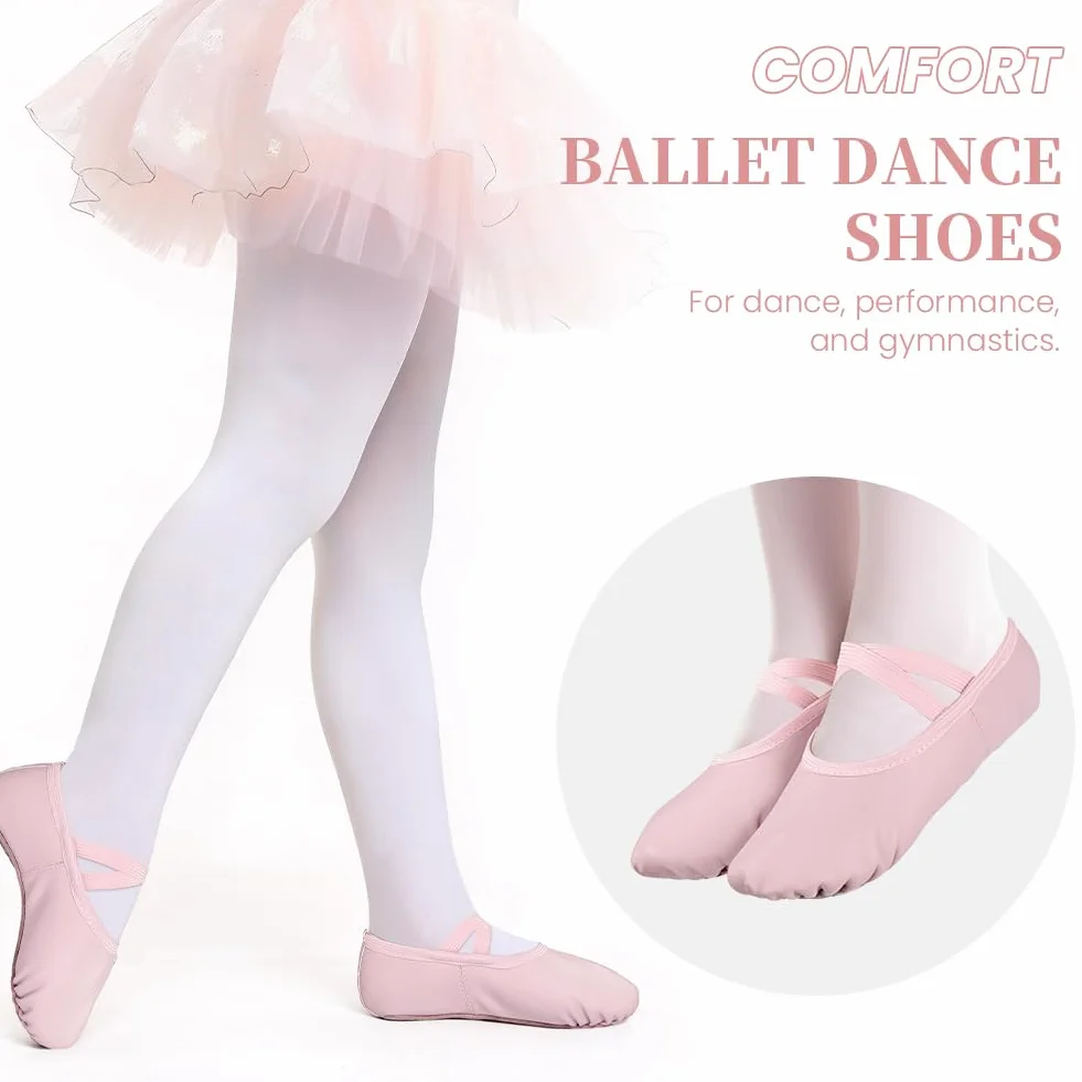 Zapatillas Ballet Niña, Zapatos de Danza Cuero Rosa, Suela de Cuero