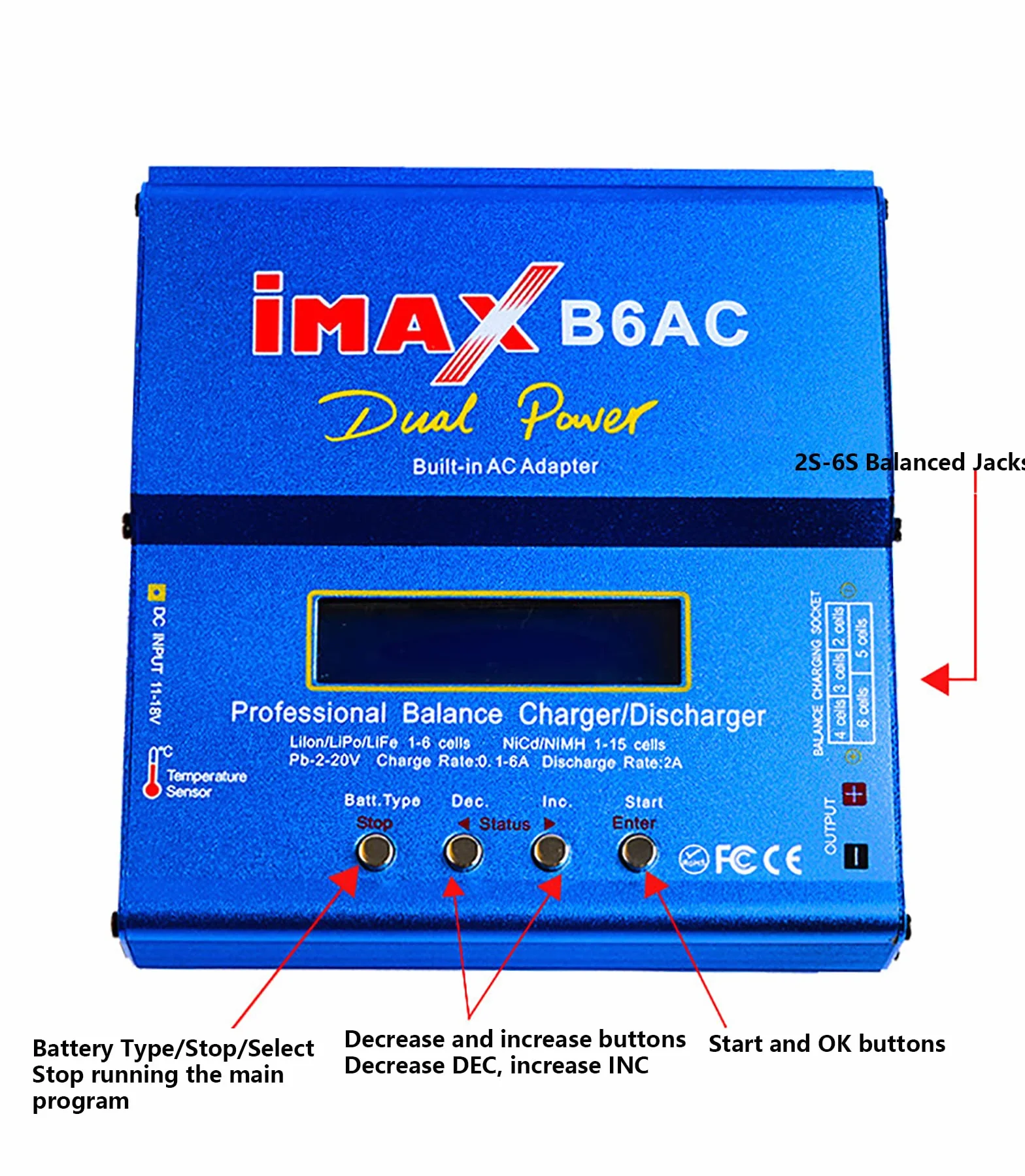 WANGCL IMAX B6AC Lipo Cargador de batería B6 80W LCD digital Lipo cargador 11-18V con adaptador para plomo-ácido NI-CD/NI-MH 1-6S LI-PO