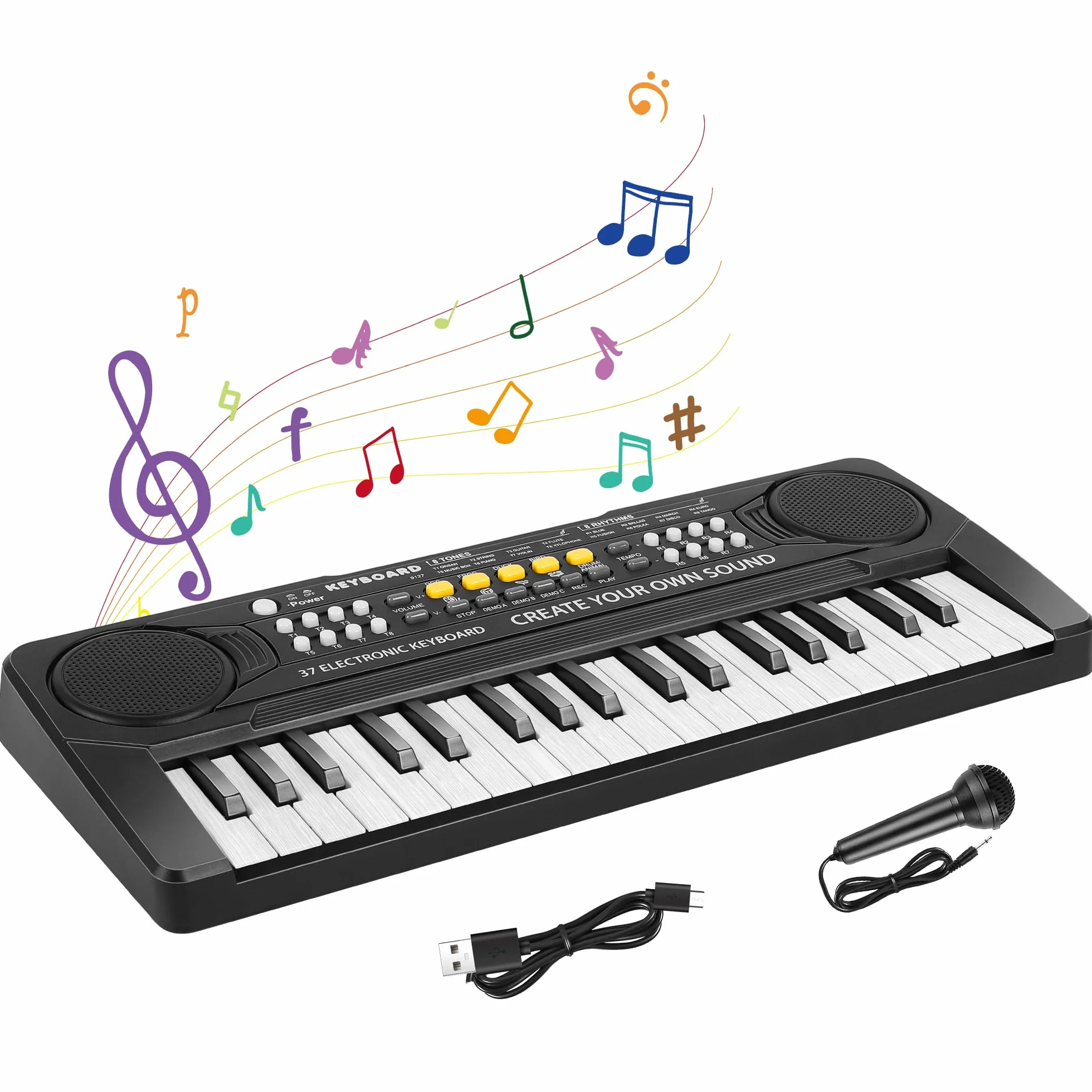 Teclado Electrónico Piano 37 Teclas,Teclado de Piano Portátil para niños con Fuente de Alimentación, Música Digital ,Educativa Regalo para Niños/Principiante Negro