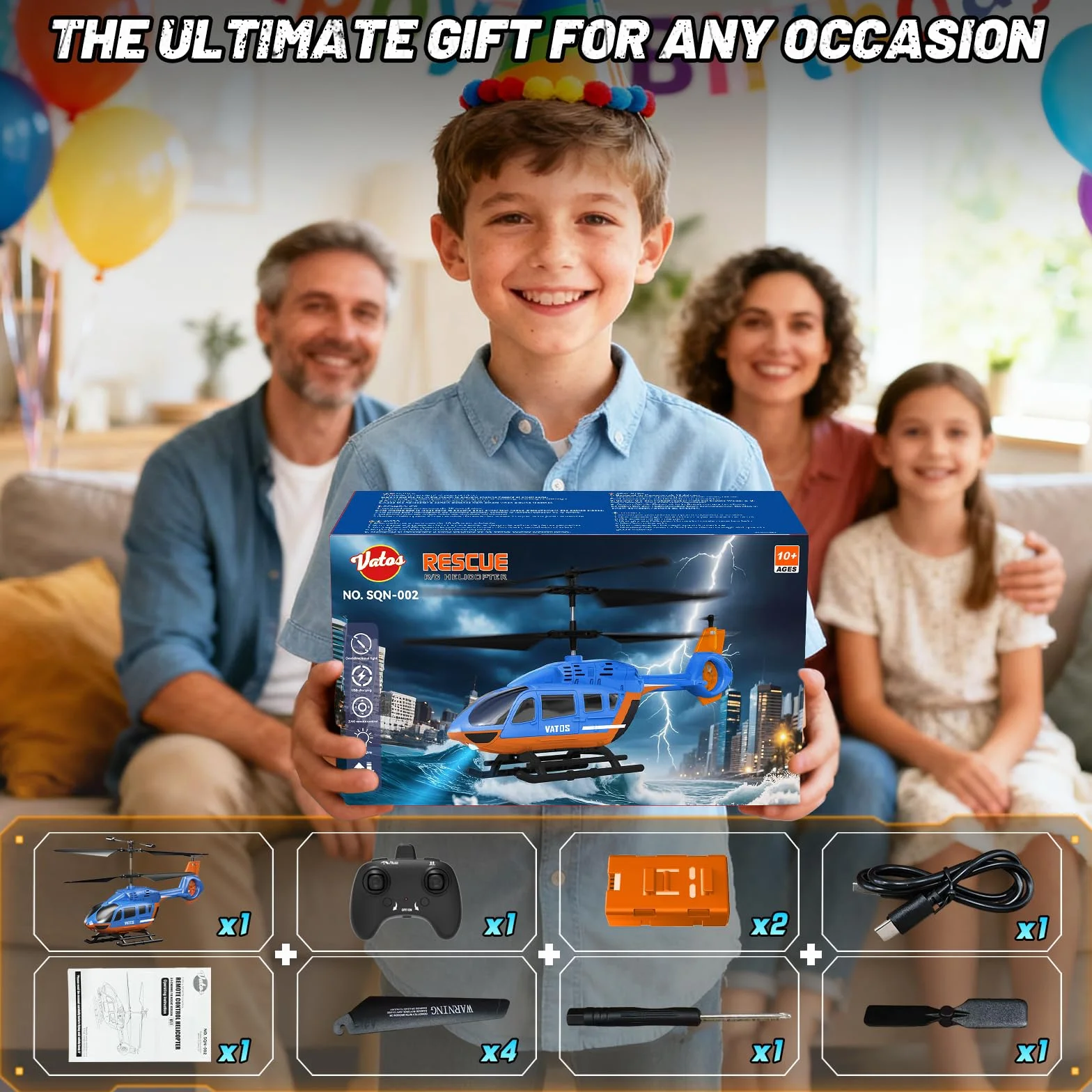 VATOS Helicóptero Teledirigido 2.4G con LED, Fácil de Volar, con Función de Mantenimiento de Altitud, Despegue con un Solo Botón y Aviso de Batería Baja. Ideal para Niños a Partir de 10 Años
