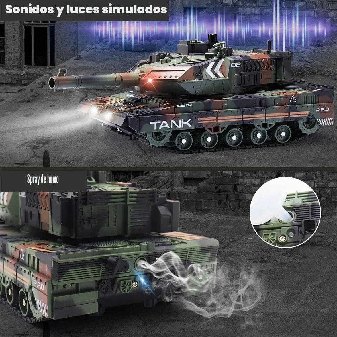 Vehículo de tanque teledirigido Hitish RC que dispara para niños y adultos, juguete de tanque del ejército con sonido de demostración automático, luz de humo, modelo de vehículos militares de 13