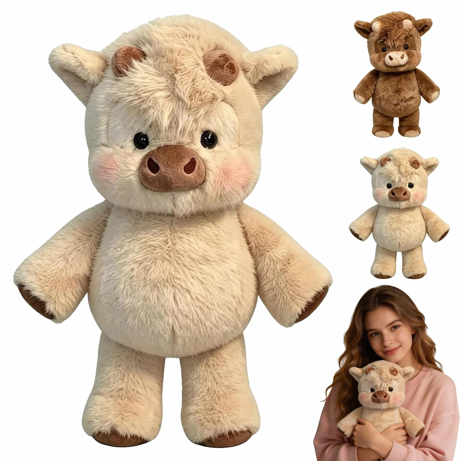Peluche Que Corre, 45 cm Juguete Suave De Becerro Corriendo, Peluche De Vacas Highland, Peluches de jabalís, Vaca Que Corre Peluches, para Abrazar, Jugar y Decorar La Habitación (A)