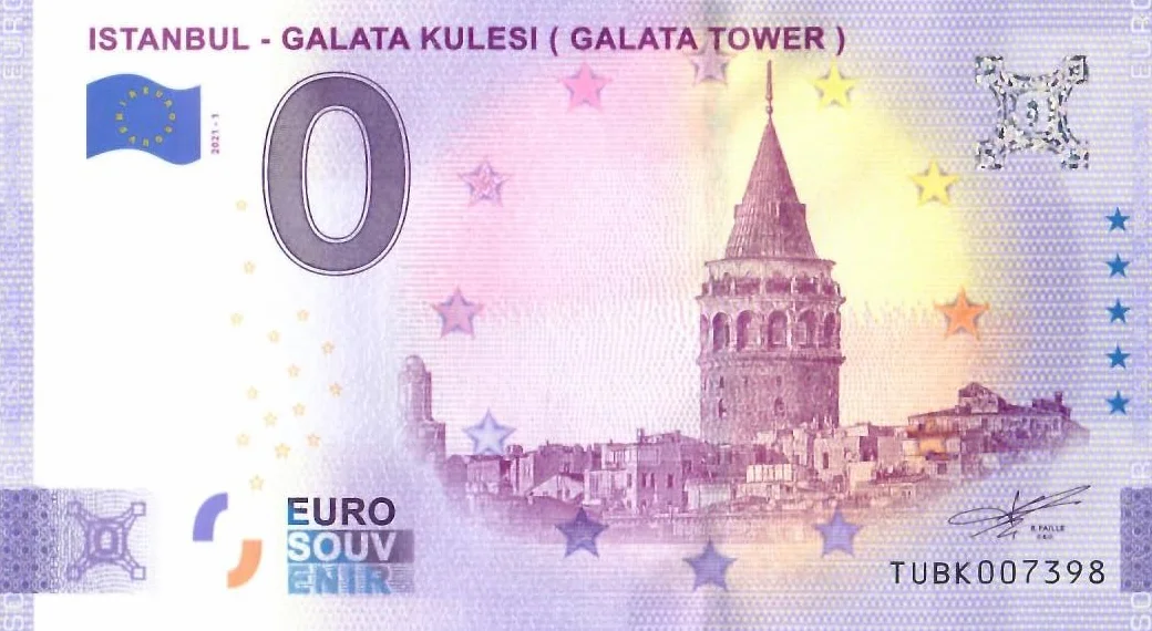 0 euros billete Turquía · Estambul - Galata Kulesi · Torre de Gálata · Recuerdo o Cero € Certificado de recuerdo