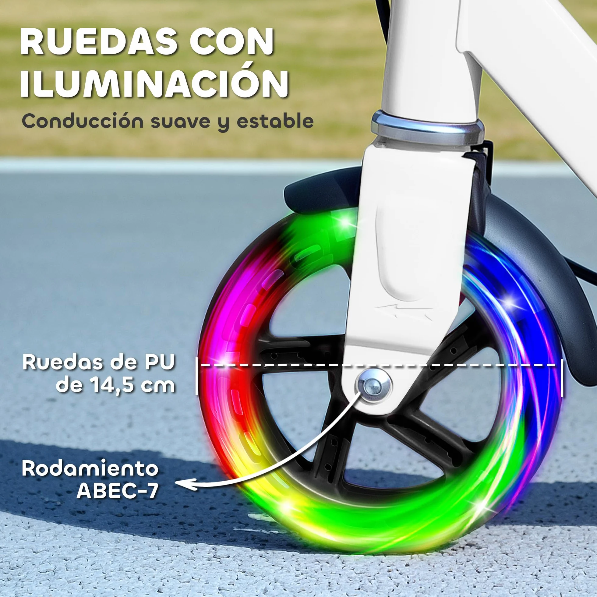 AIYAPLAY Patinete Plegable para Niños de 3-8 Años, Patinete Infantil de 2 Ruedas con Luces, Manillar de 4 Altura Ajustable, Freno Posterior y de Mano