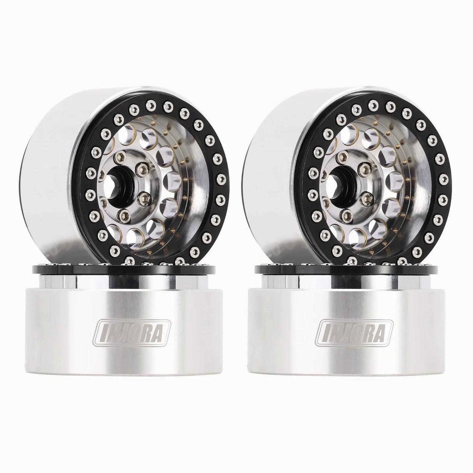 INJORA 1.9" Beadlock Llanta de Rueda - 150g Súper Pesado Latón y Aluminio Rueda de Plato Hondo para RC Crawler 1/10 SCX10 TRX4 VS4-10 Gen8,Plata