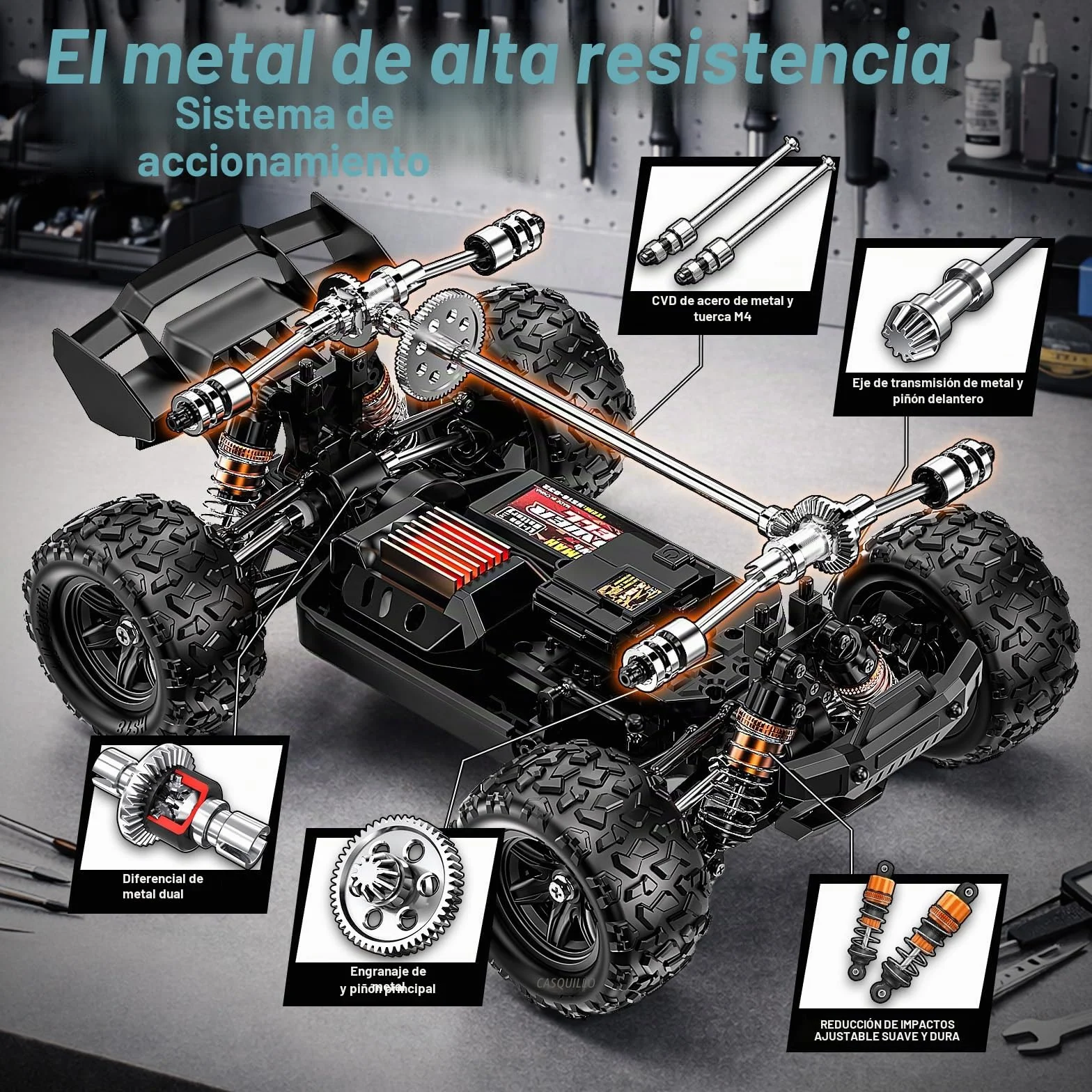 Coche Teledirigido 1:18 4WD 40 km/h Todoterreno 4x4, Coche Radiocontrol con 2 Baterías 7.4V 1300mAh, ESC Impermeable 2.4GHz, Doble Carrocería, Transmisión Metálica para Niños y Adultos