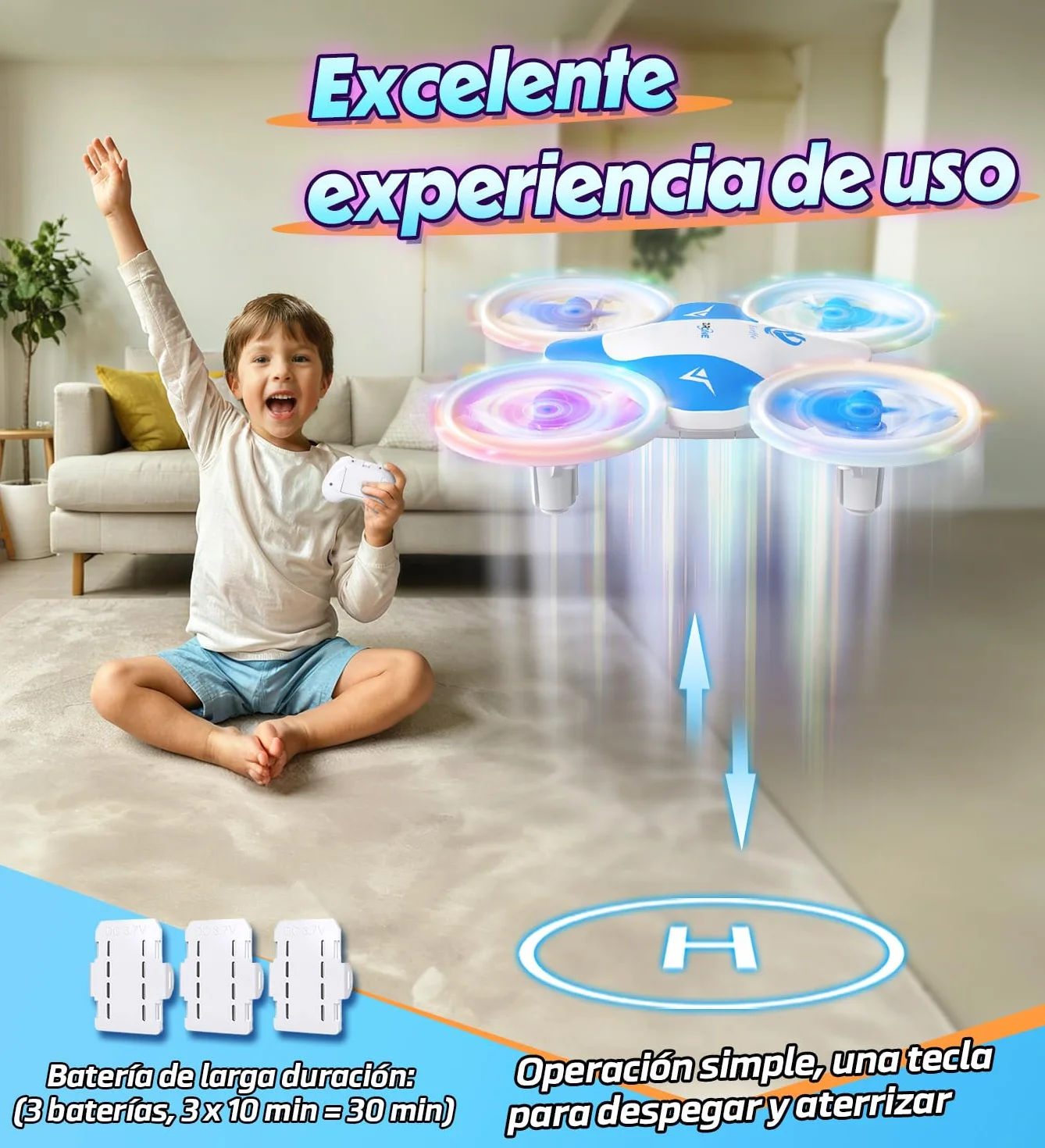 Korffe Mini Dron Para Niños 6-10 Años Avión Teledirigido con Luces LED