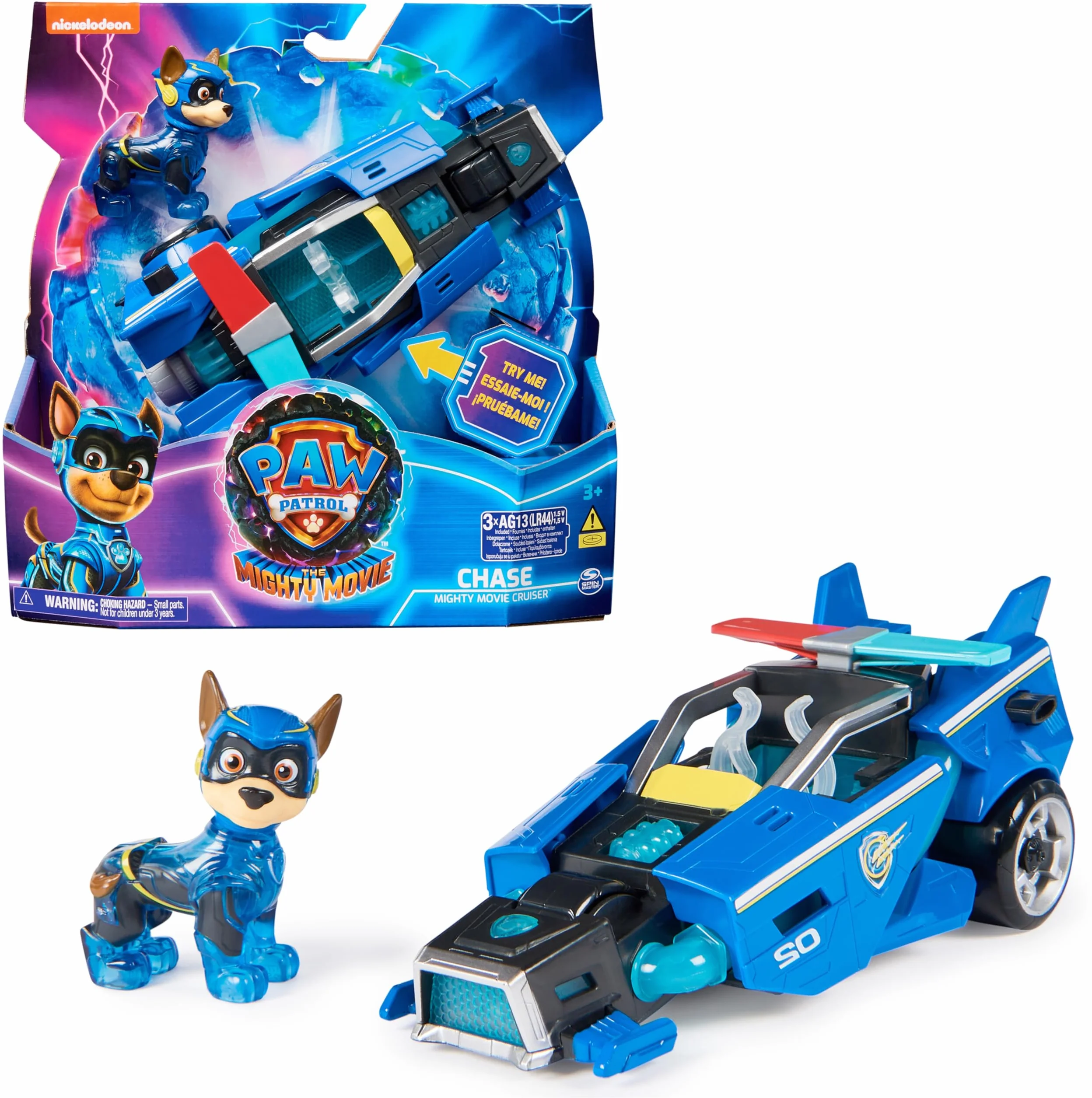 Paw Patrol Patrulla Canina Figura Chase Coche Juguete Luces Sonidos Superpelícula 3 Años+