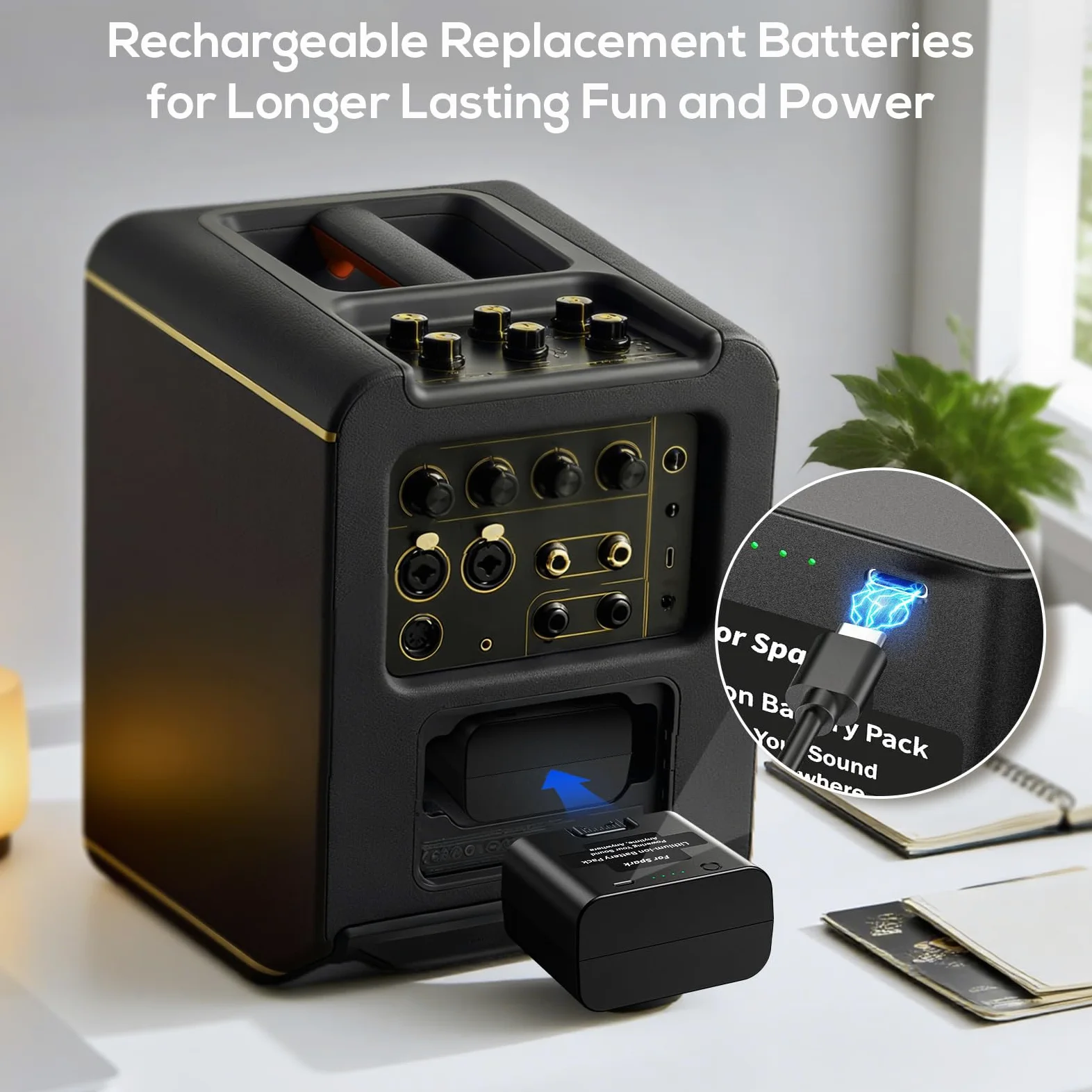 Batería de repuesto de iones de litio de 6000 mAh compatible con Spark Live, Spark 2 y Spark Edge, batería recargable que prolonga el tiempo de fiesta, 86,4 Wh