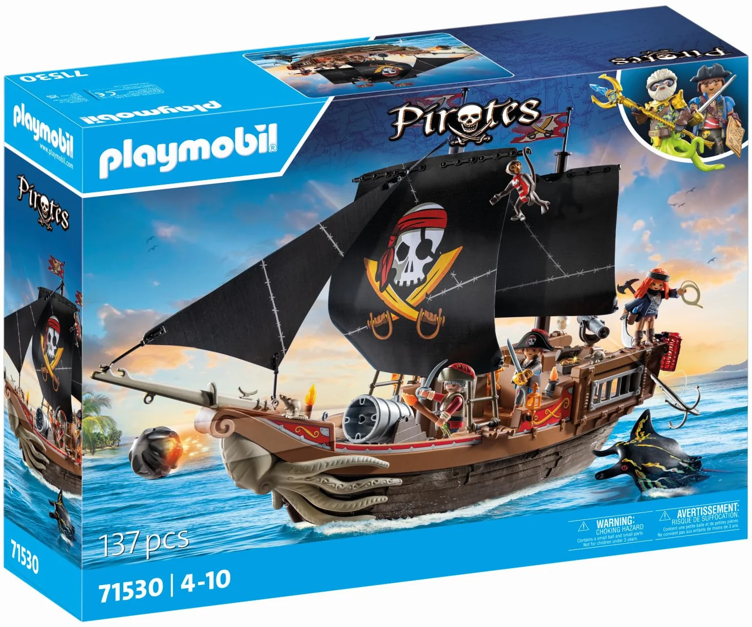 PLAYMOBIL Pirates 71530 Gran Barco Pirata, emocionante Batalla Naval y búsqueda Secreta de Tesoros en Alta mar, Incluyendo cañones, proyectiles y Ancla, Juguetes para niños a Partir de 4 años