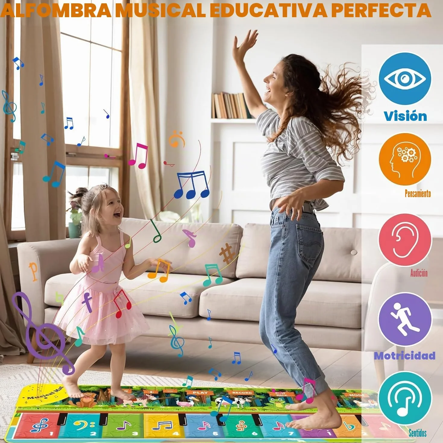 Alfombra Musical para Bebé, Alfombra de Música para Niños Pequeños, 110 x 36 cm, Alfombrilla de Juego de Música Niños y Niñas 3 4 5 6