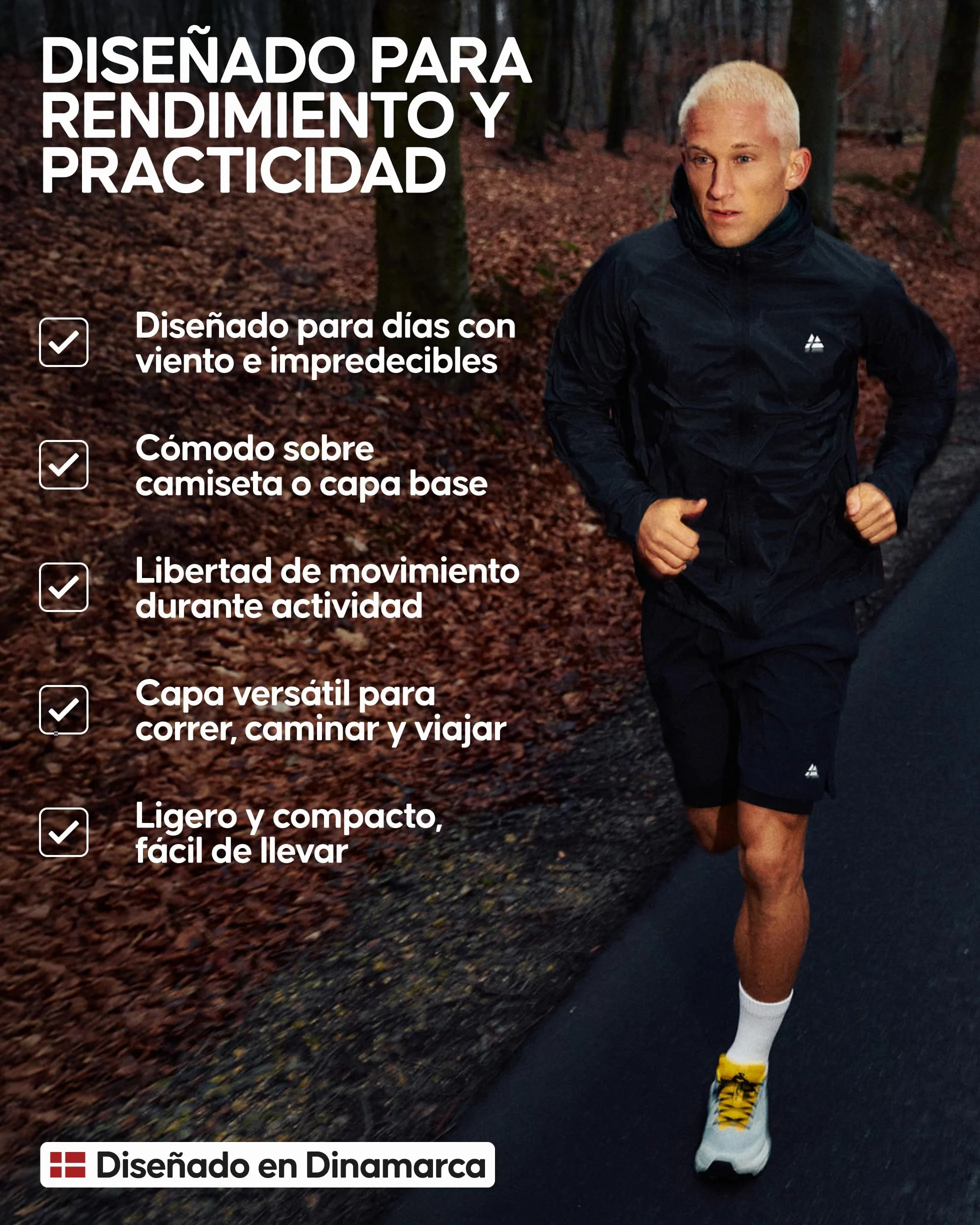 DANISH ENDURANCE Cortavientos Hombre Chaqueta Deportiva con Capucha Ajustable Puños Elásticos