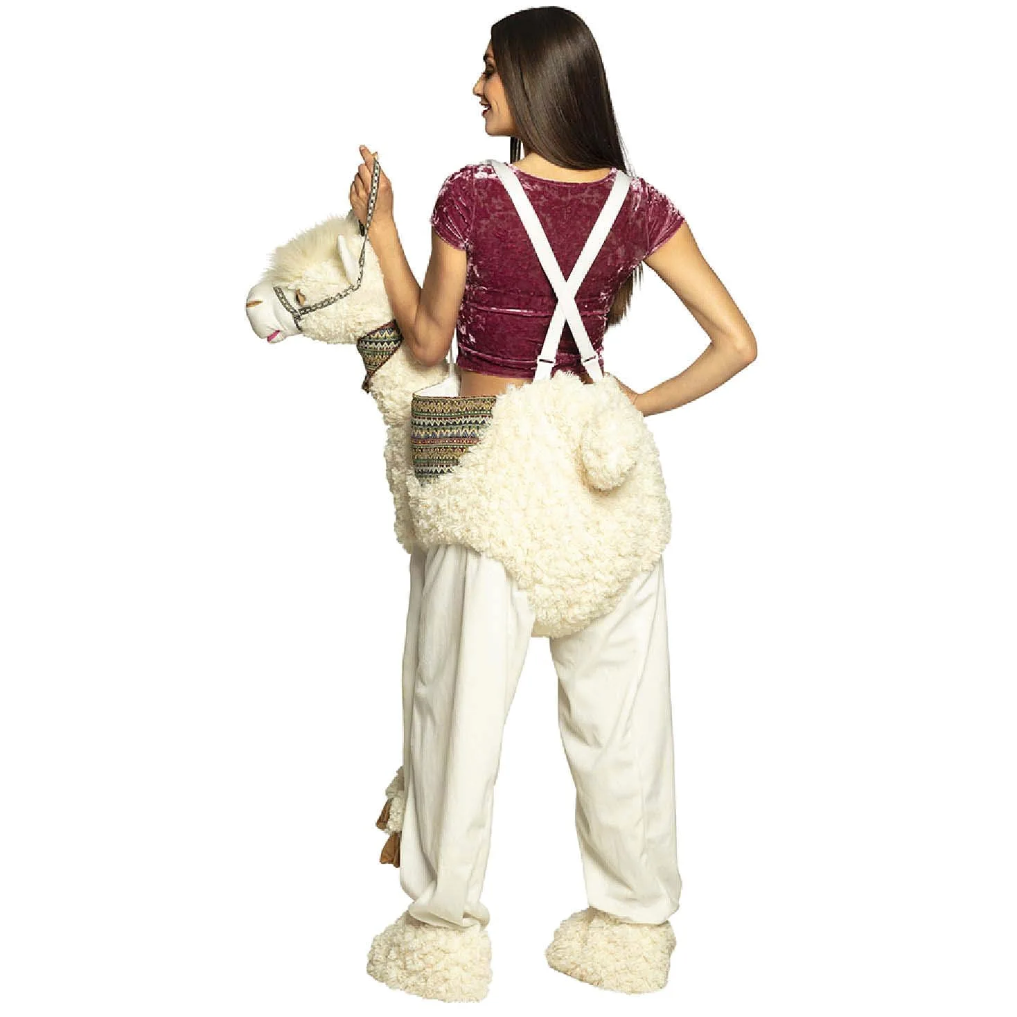 Boland 88086 - Disfraz de adulto con llama, unisex, color beige | Pantalones con tirantes ajustables, disfraces de peluche, carnaval y fiesta temática, alpaca