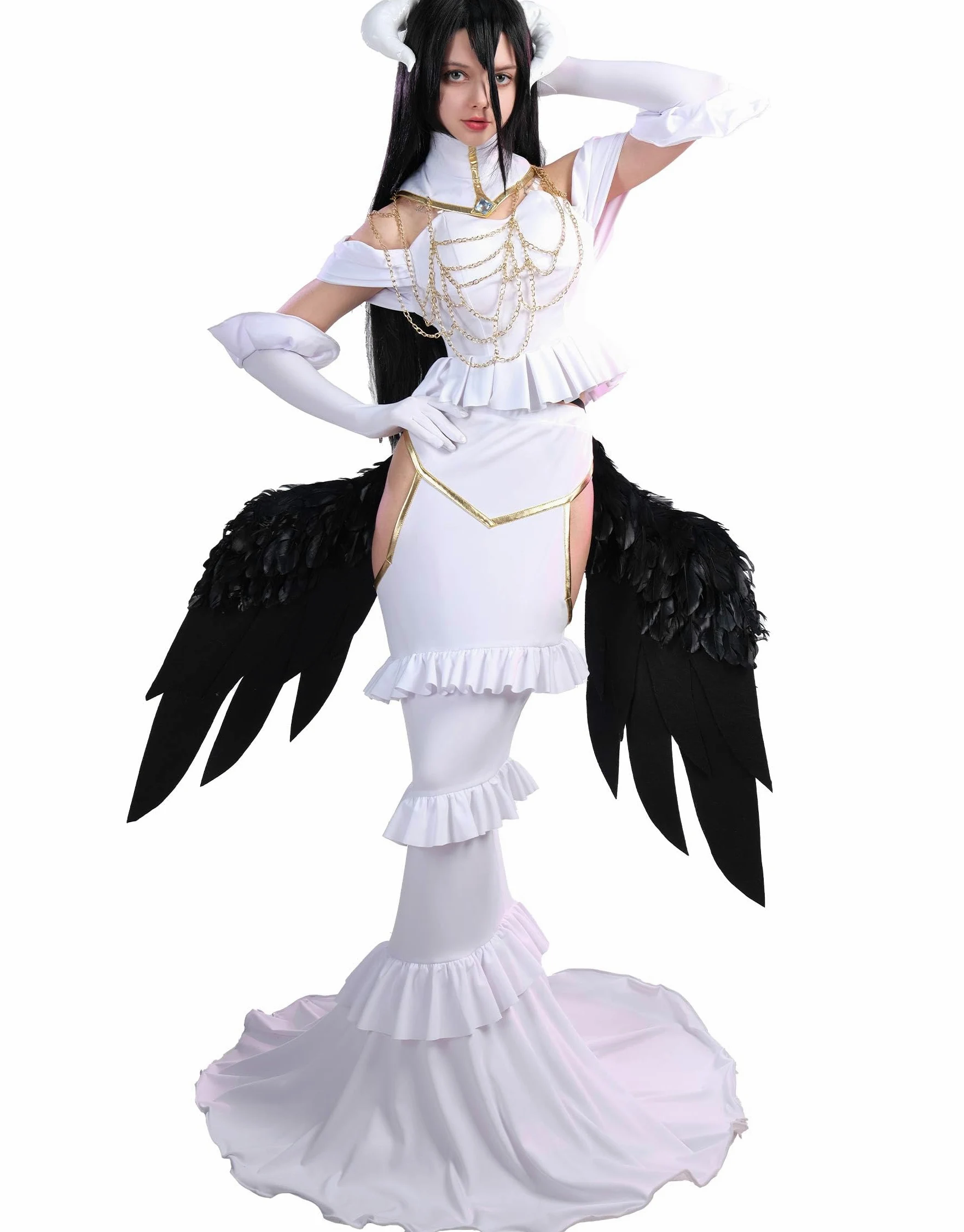 Cosplay.fm Disfraz de anime para mujer, con collar, collar, cuernos para Albedo Cosplay (M, blanco)