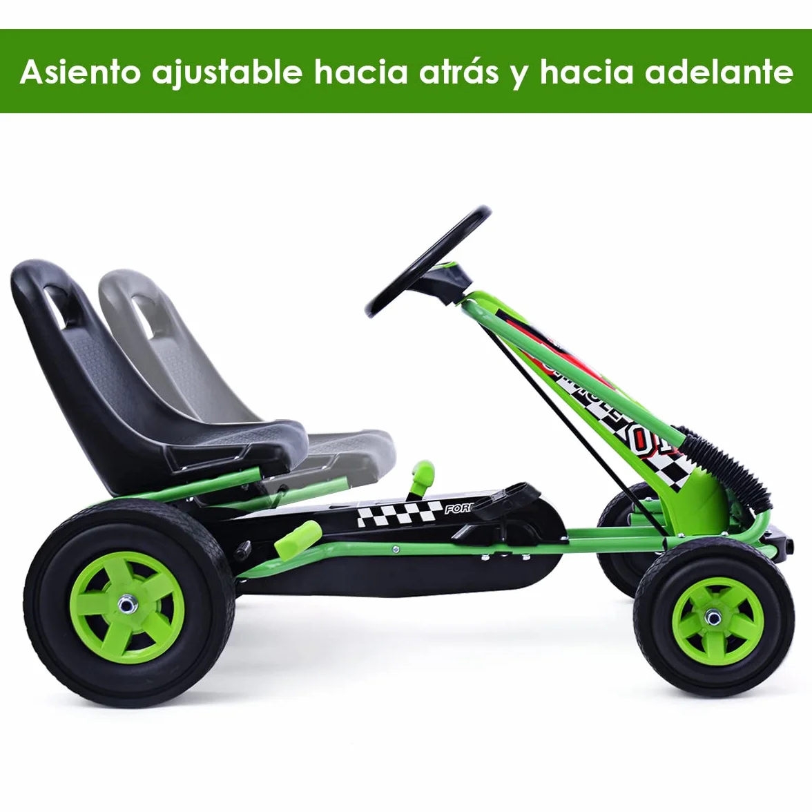 COSTWAY Go Kart Racing para Niños Coche de Pedal Asiento Ajustable con Ruedas de Goma Embrague y Freno Infantil Juguete (Verde)
