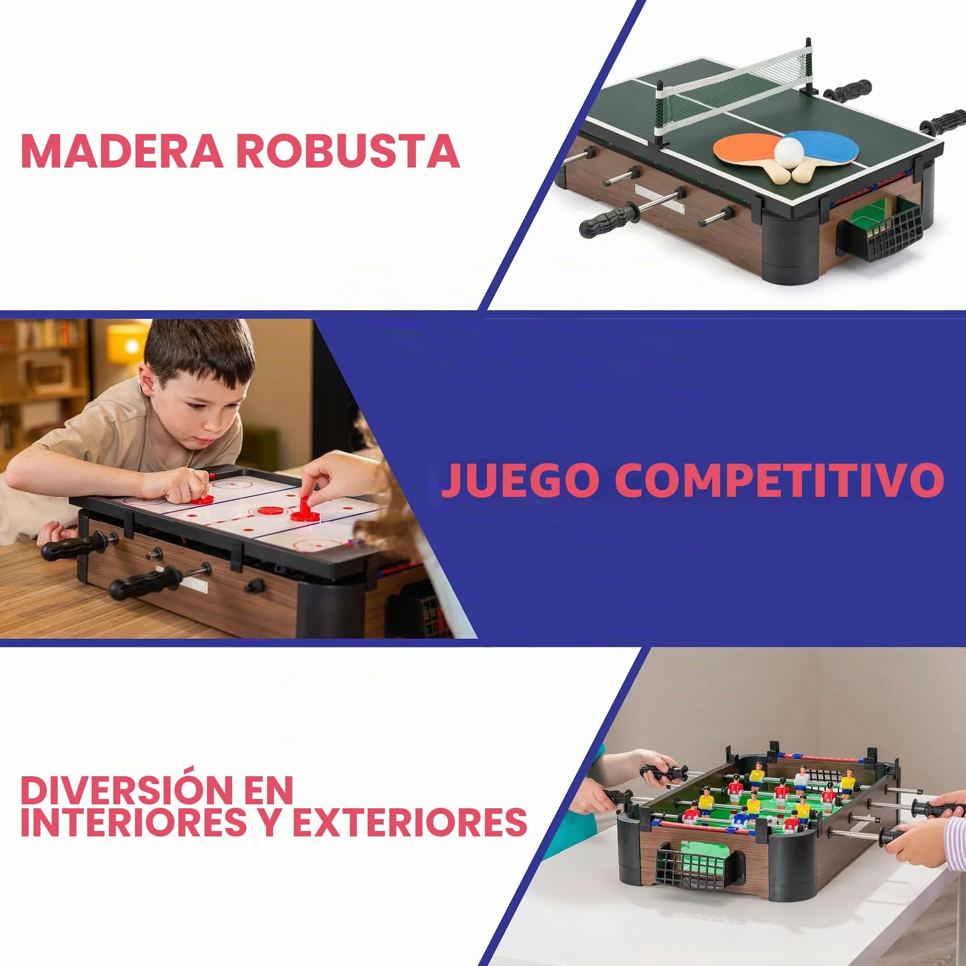 Toyrific Powerplay - Juego de Mesa 3 en 1, Juego de Mesa multijuego, Mini fútbol, Hockey y Tenis de Mesa, mesas de Billar Deportivas, Talla única