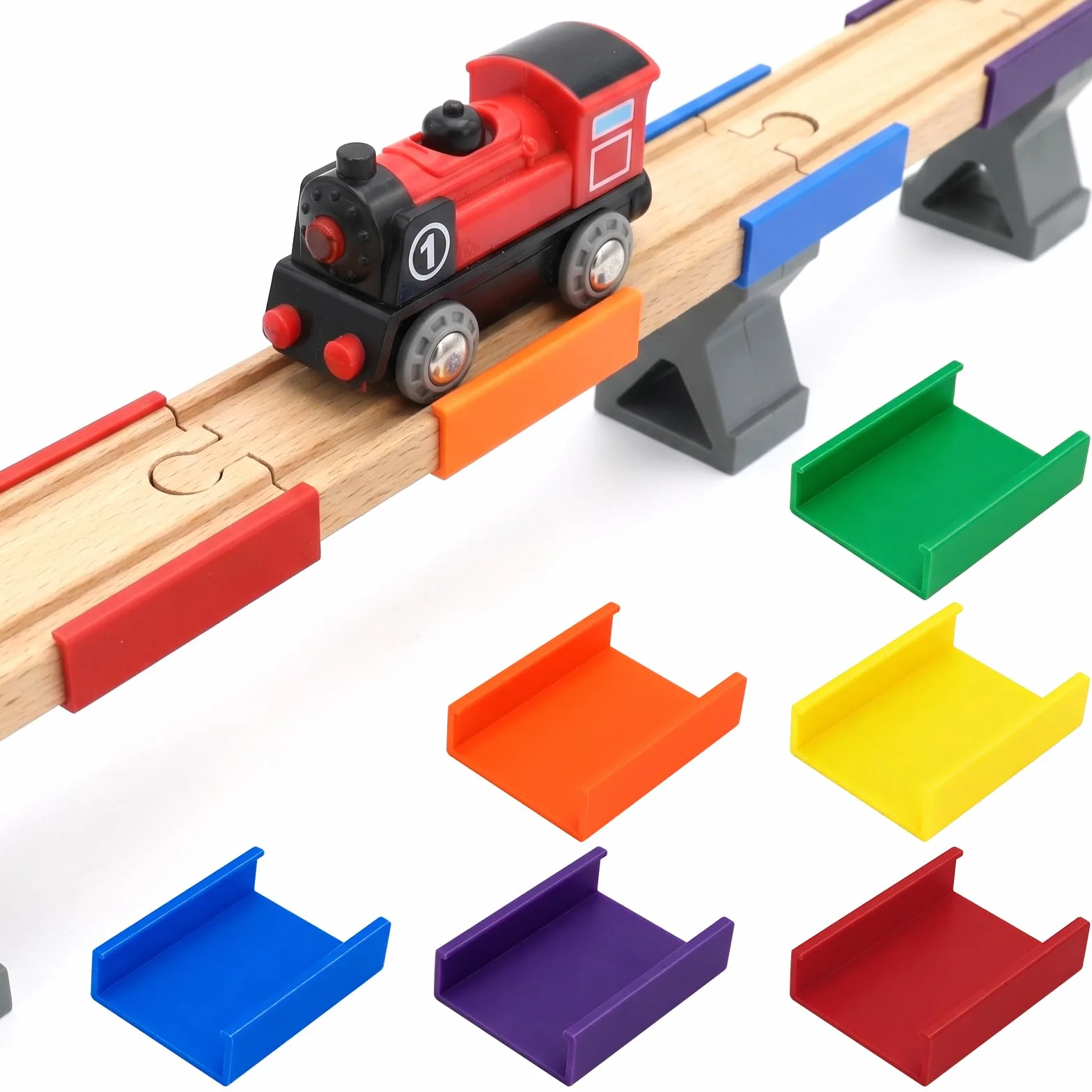 6 Piezas Rails Du Train Adaptador De Vía De Tren De Madera Piezas De Conector Universal Vías de Tren de Madera Adaptador de Puente Juguetes Educativos para Niños
