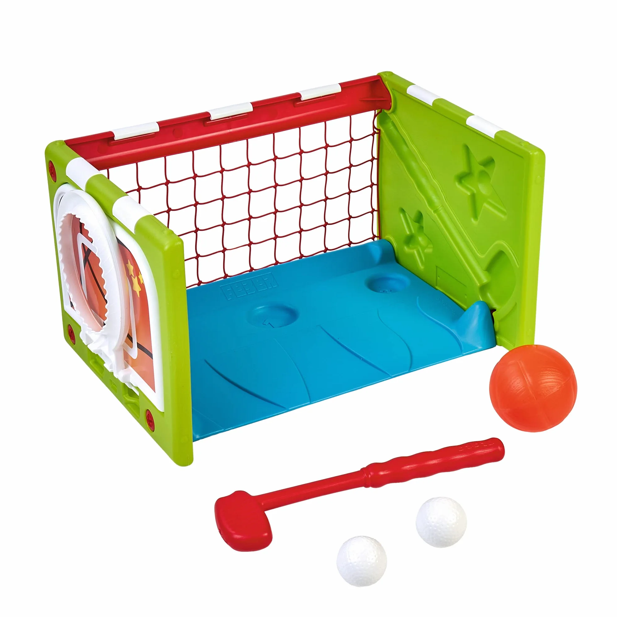 FEBER - Activity Cube 4 en 1, Cubo de Actividades, Juguete Completo, 3 Deportes: fútbol, Baloncesto y Golf, y es una Mesa, Accesorios incluídos,para fomentar la Actividad Infantil, Famosa (FEB03000)