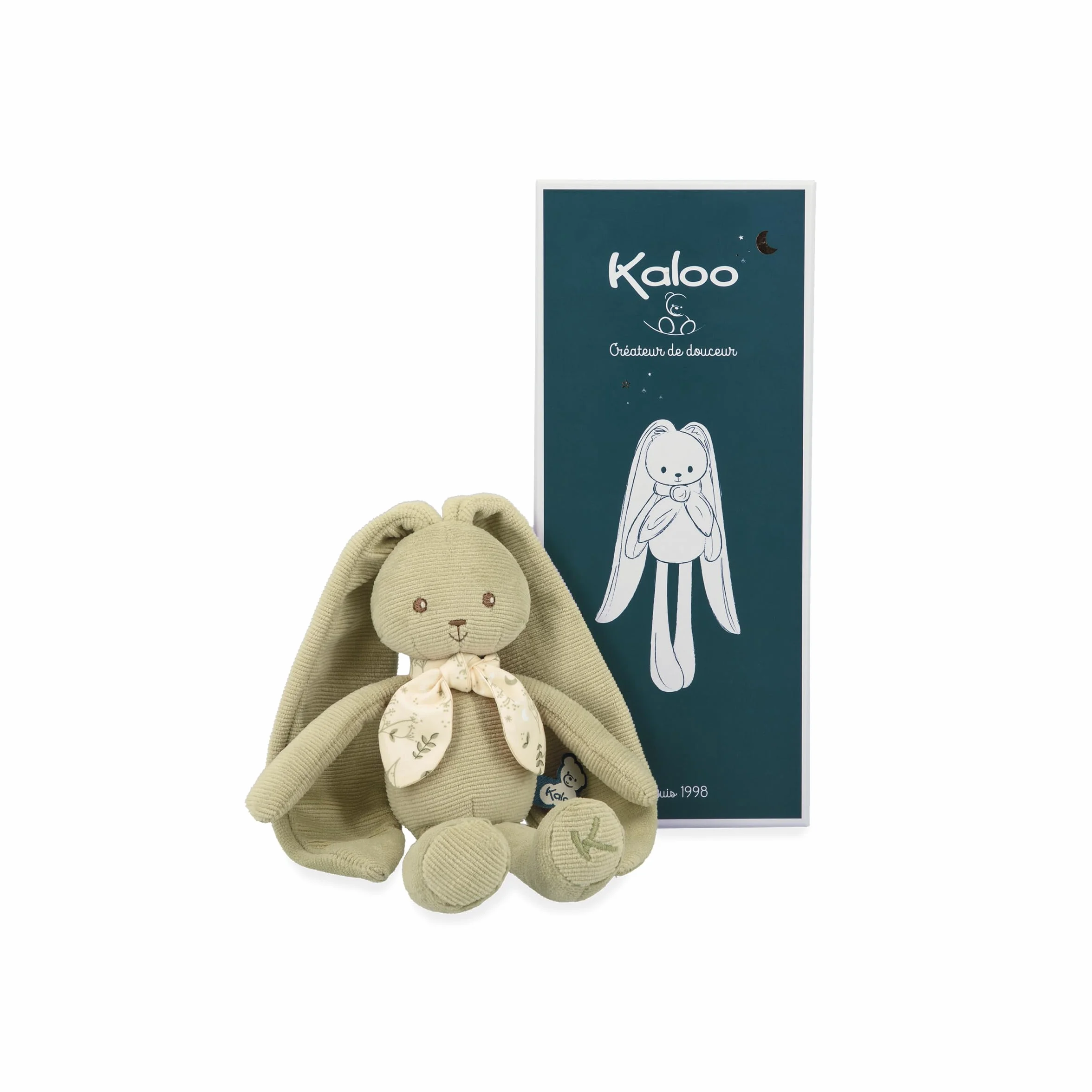 KALOO Lapinoo Muñeco Conejo Verde Peluche Pequeño 25 cm Tejido Muy Suave Caja de Regalo