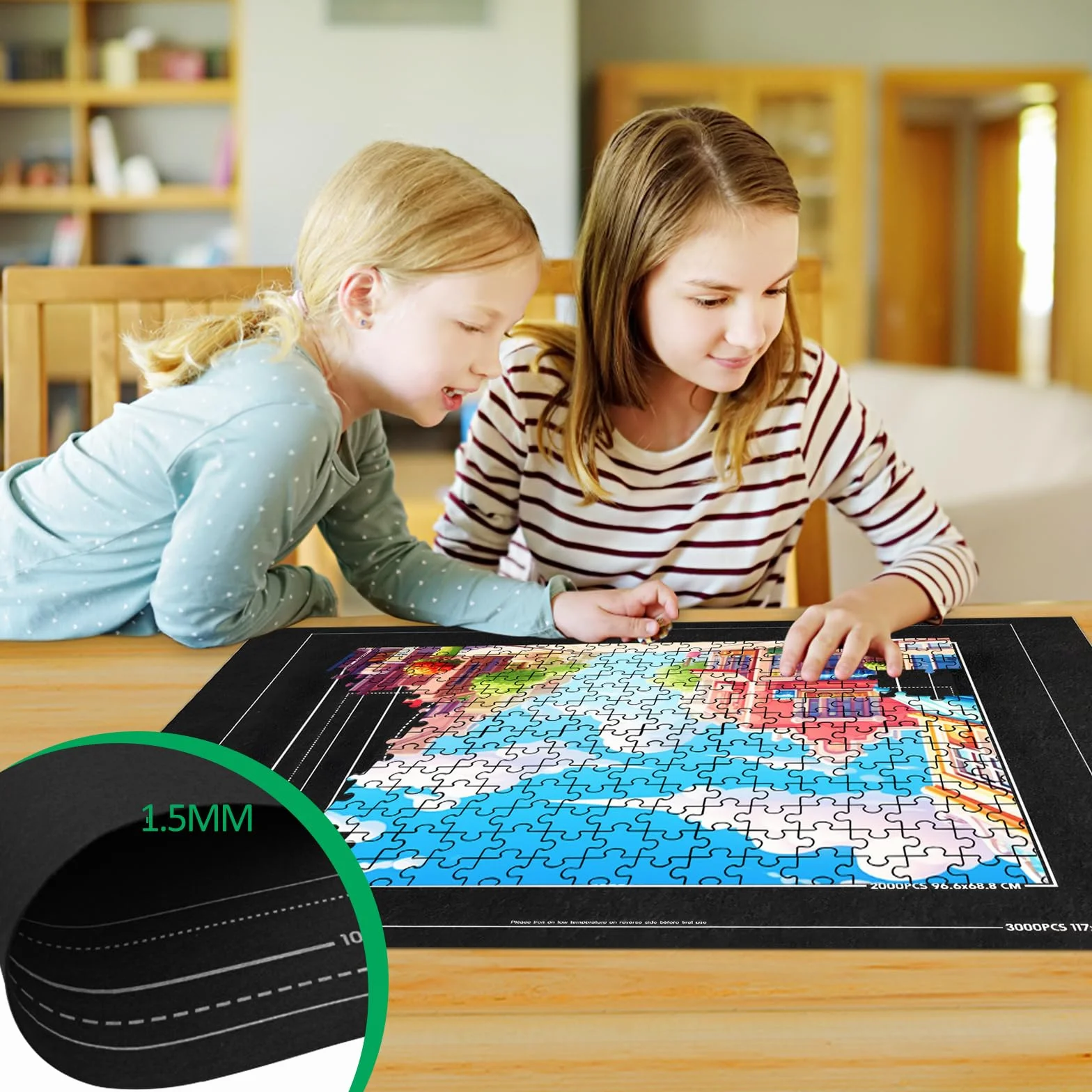 TNOMSNO Tapete Puzzle 2000 Piezas, Alfombra Puzzle 2000 1500 1000 Pezzi, Portátil Fieltro Estera de Rompecabezas,120x80cm, Tapiz Puzzle Enrollable, Negro