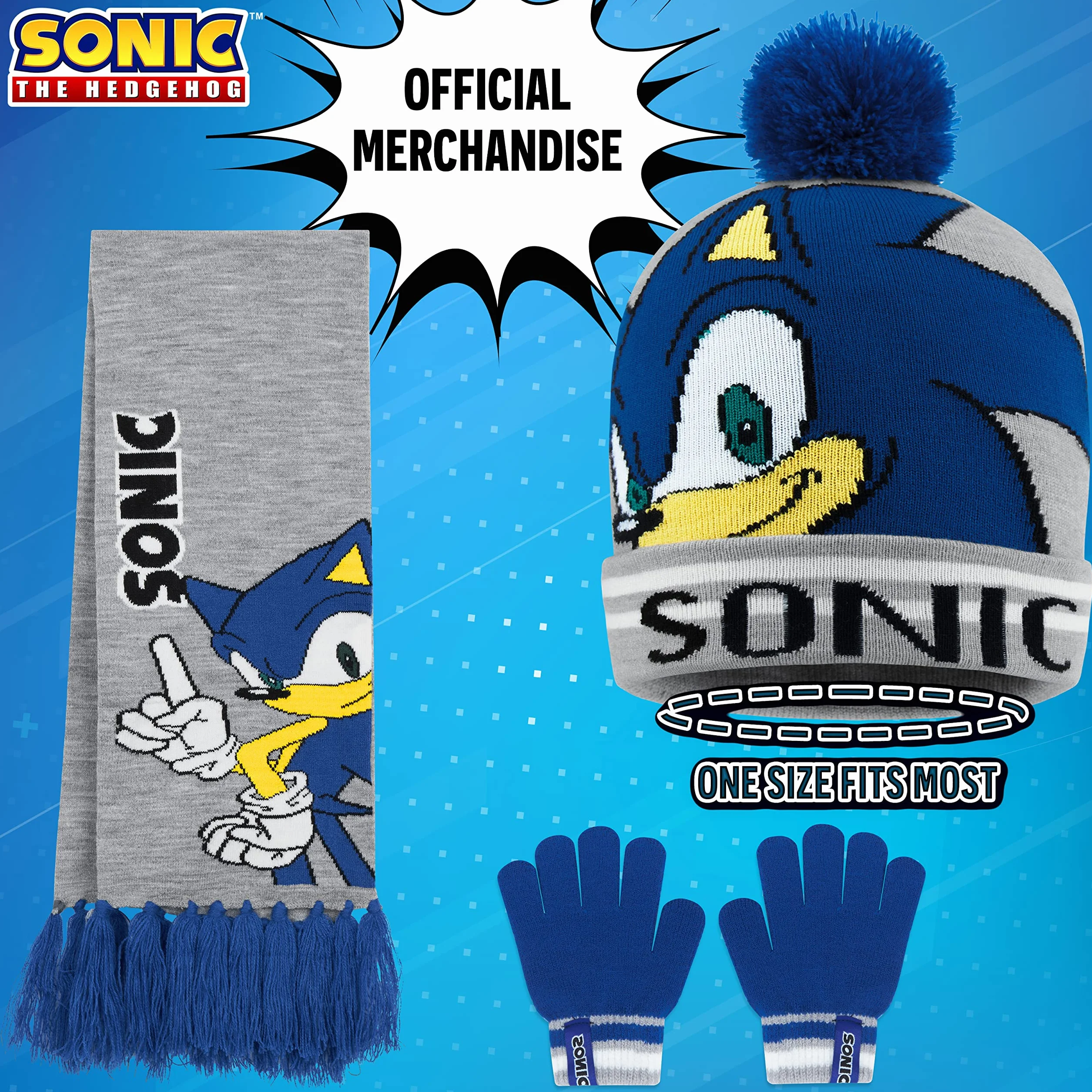 Sonic The Hedgehog Set de bufanda, Gorro y Guantes para Niños