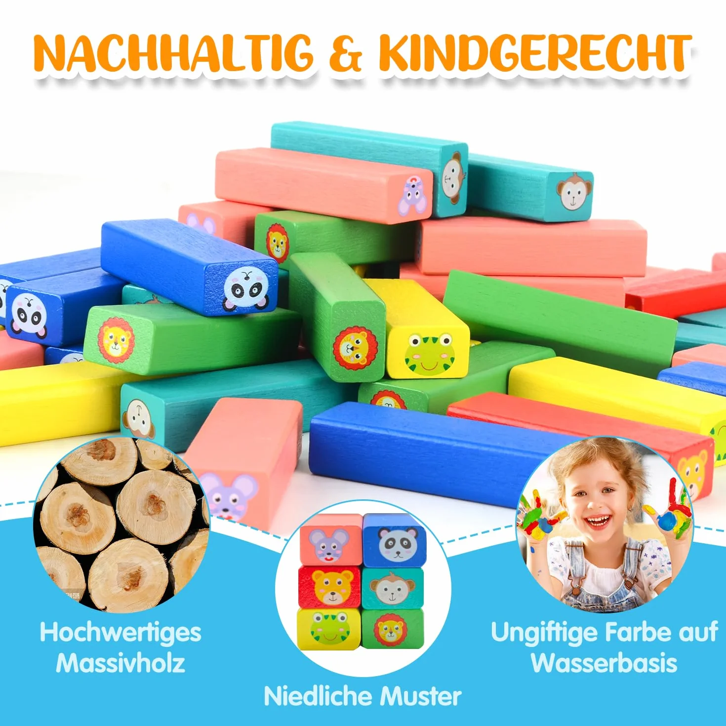 Torre de Bloques de Madera 4 en 1, Juguete Montessori de Equilibrio y Habilidad, Juego de Mesa Familiar y de Viaje, Juego Educativo Regalo para Niños y Niñas de 3 a 9 años