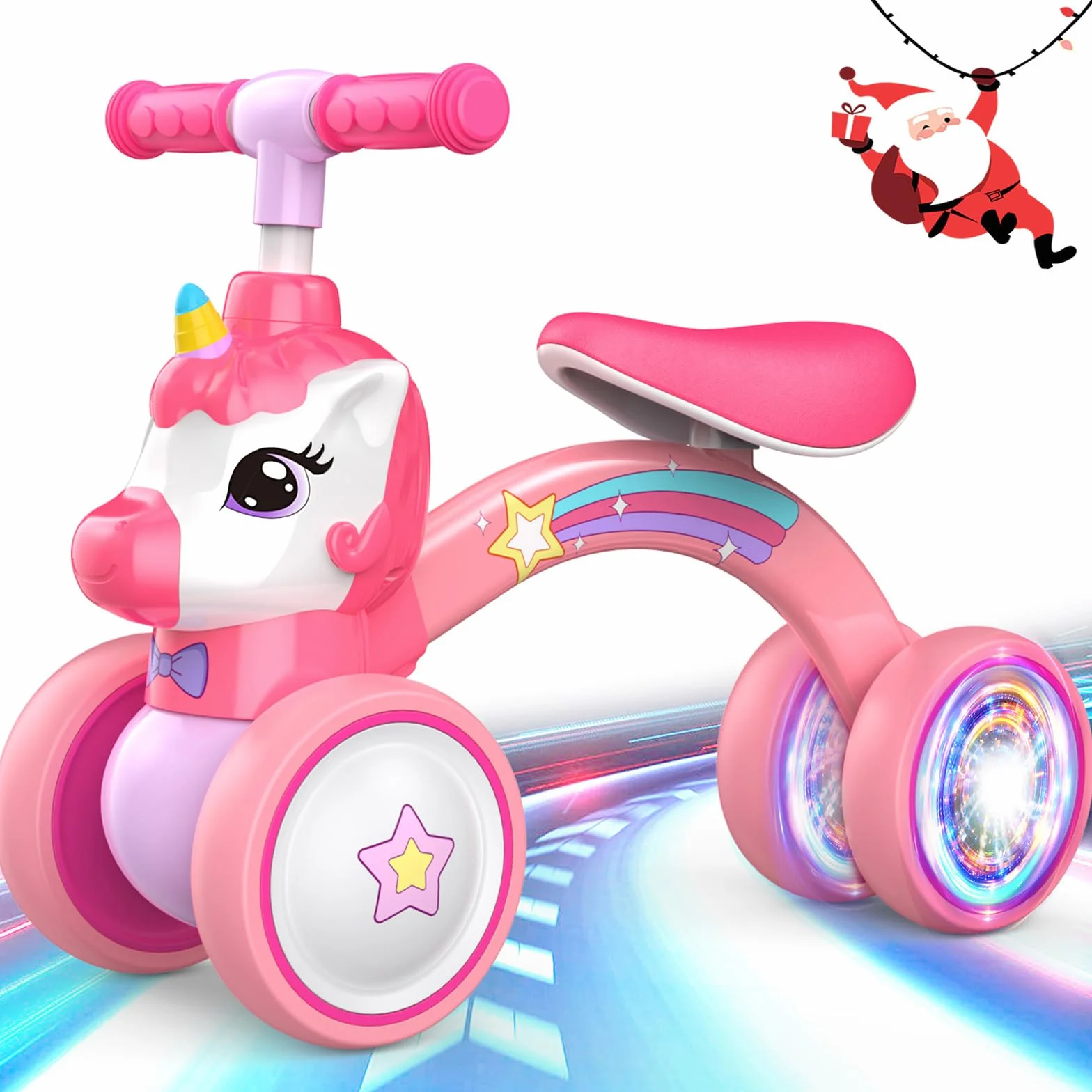 Correpasillos Unicornio de 4 Ruedas para Niños 1-2 Años con Luz LED Trasera, 25kg Capacidad, Regalo Ideal para Cumpleaños y Navidad, Juguete Seguro para Aprender a Equilibrarse (Rosa)