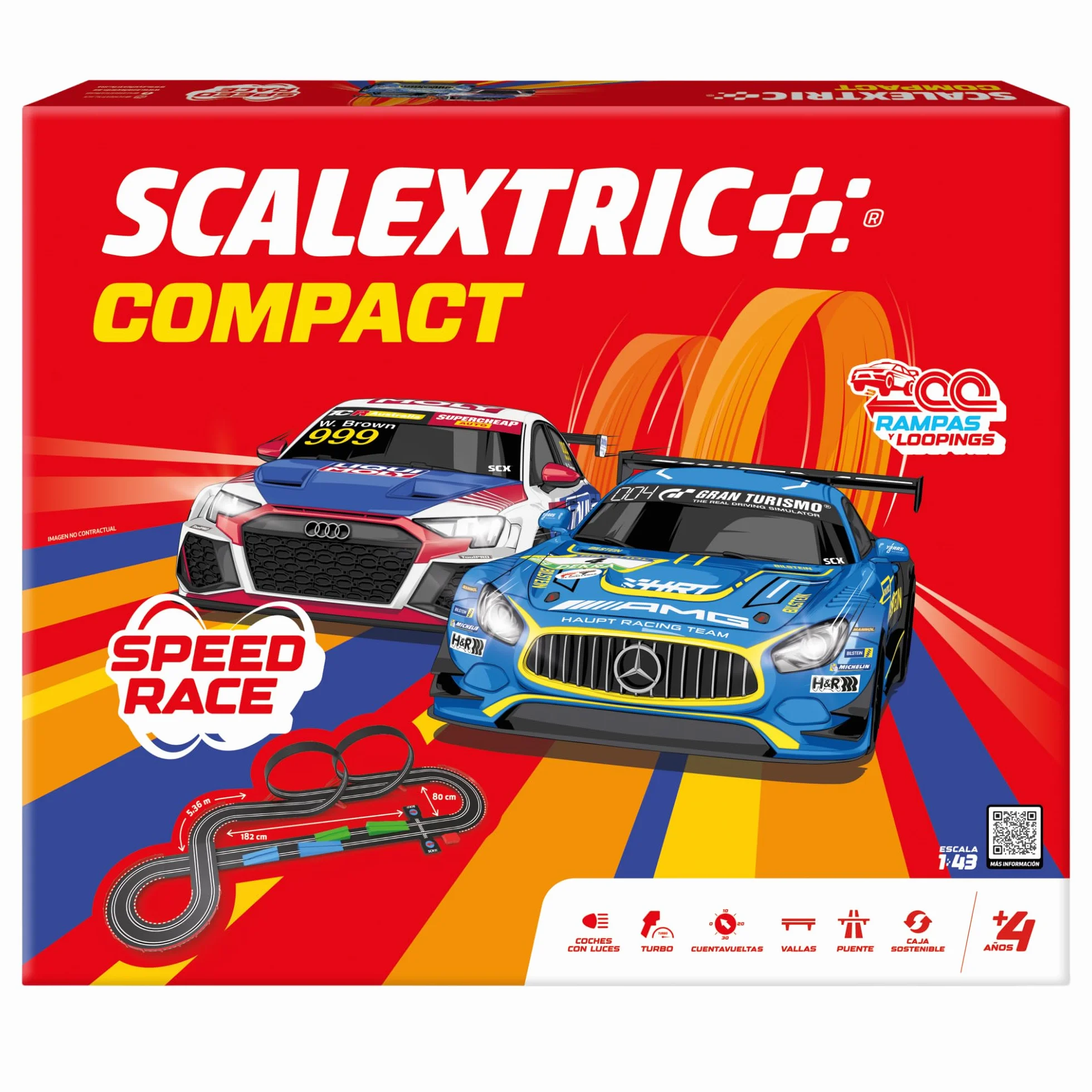 SCALEXTRIC - Circuito Compact - Pista de Carreras Completa - 2 Coches Incluidos - Escala 1:43 (Circuito Compact Speed Race)