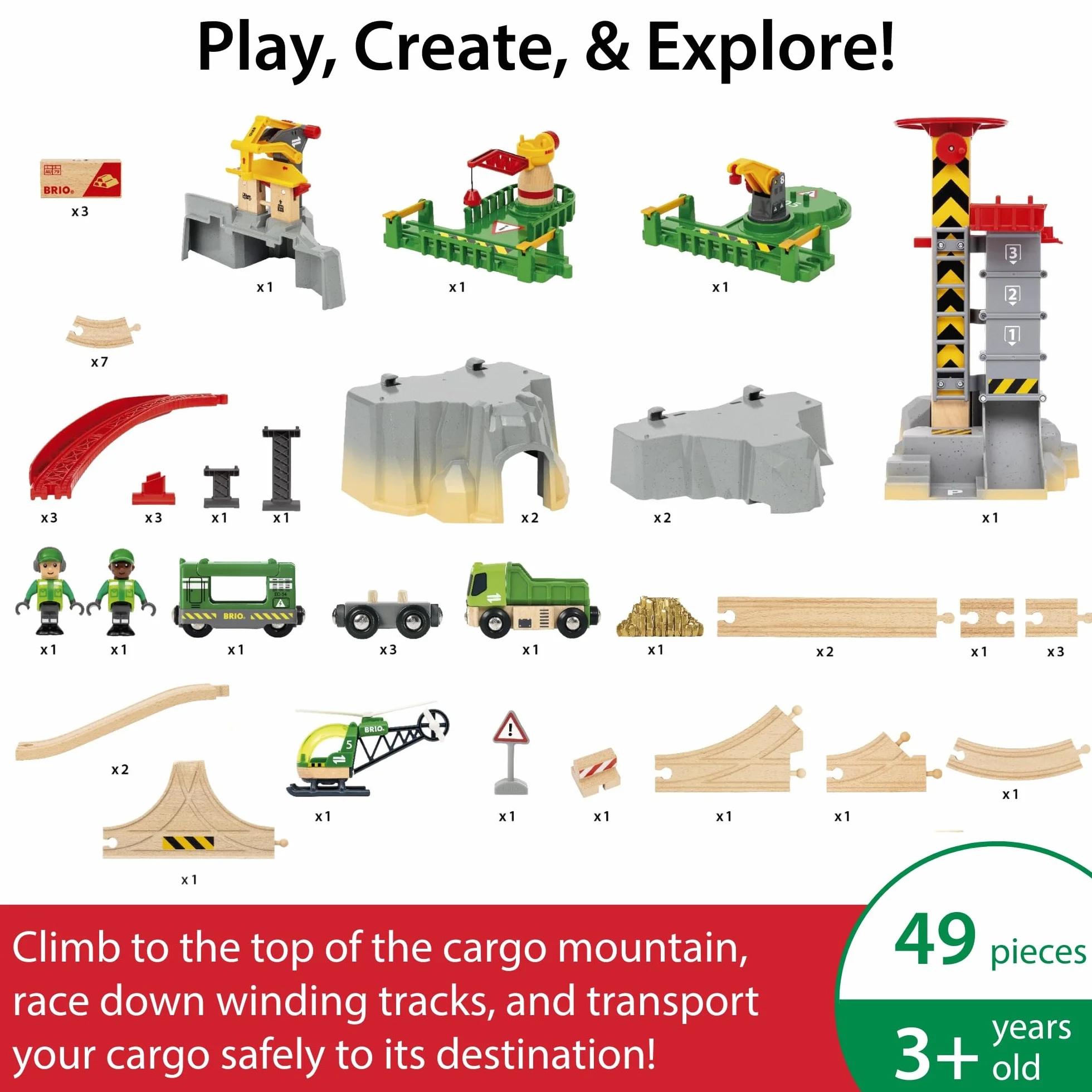 BRIO World Set de Carga de montaña, Circuito de Tren, 49 Piezas
