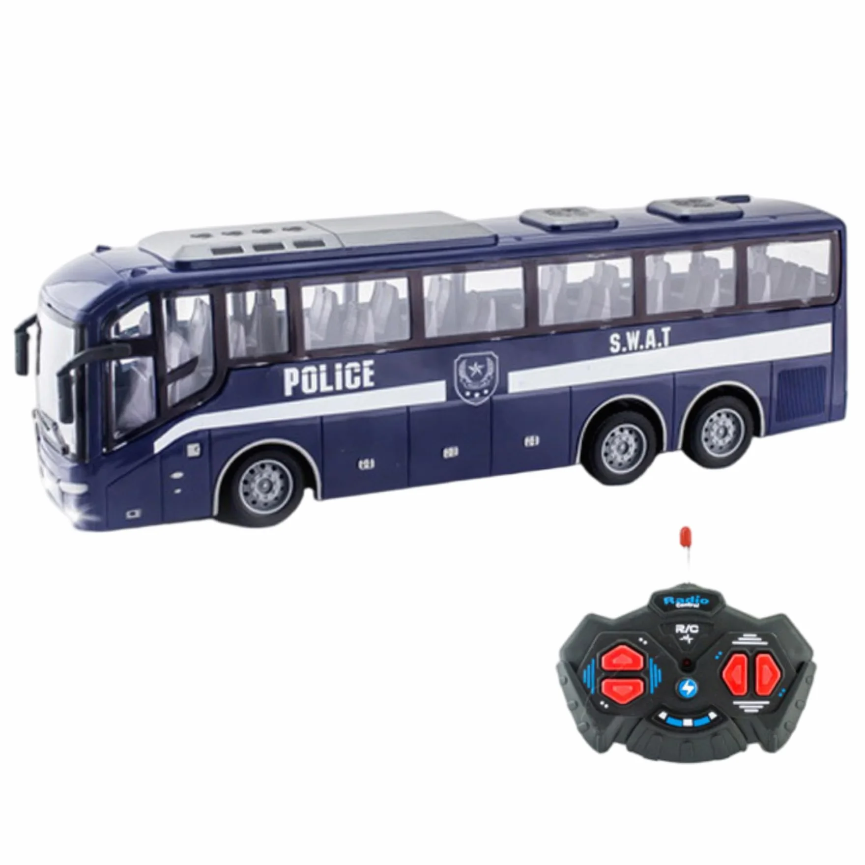 Juguete de autobús de la policía, 12.4x3.2x4.5 pulgadas 1:30 Simulador de autobús de la policía eléctrica realista y divertida de control remoto, regalo creativo para niñas, sin batería, azul