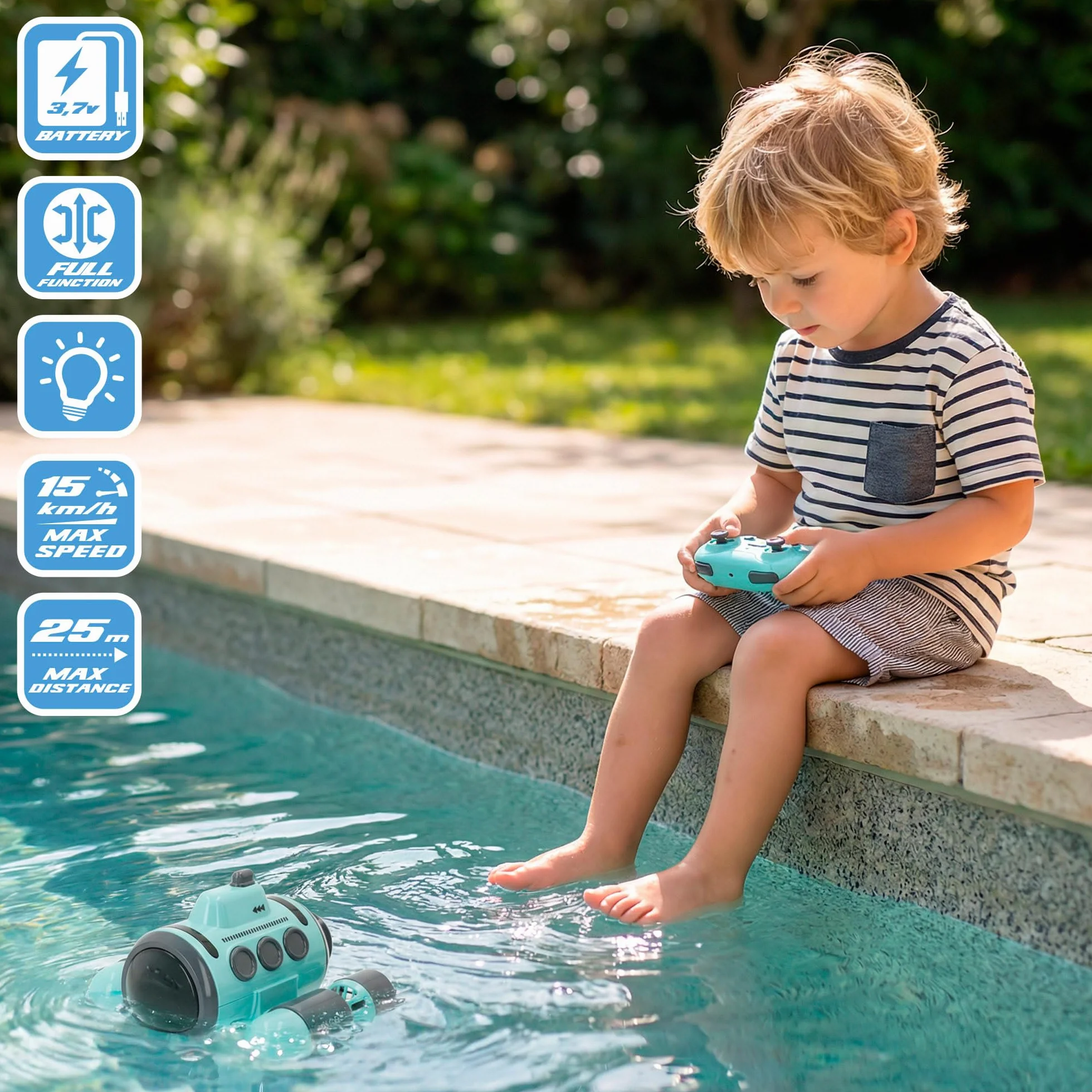 ColorBaby Speed & Go Submarino teledirigido, Giros 360º, Incluye luz, Mando a Distancia Sumergible, Alcance 25 Metros, Velocidad 15 km/h, Juguete para niños 4 años, Juguetes RC (39731)
