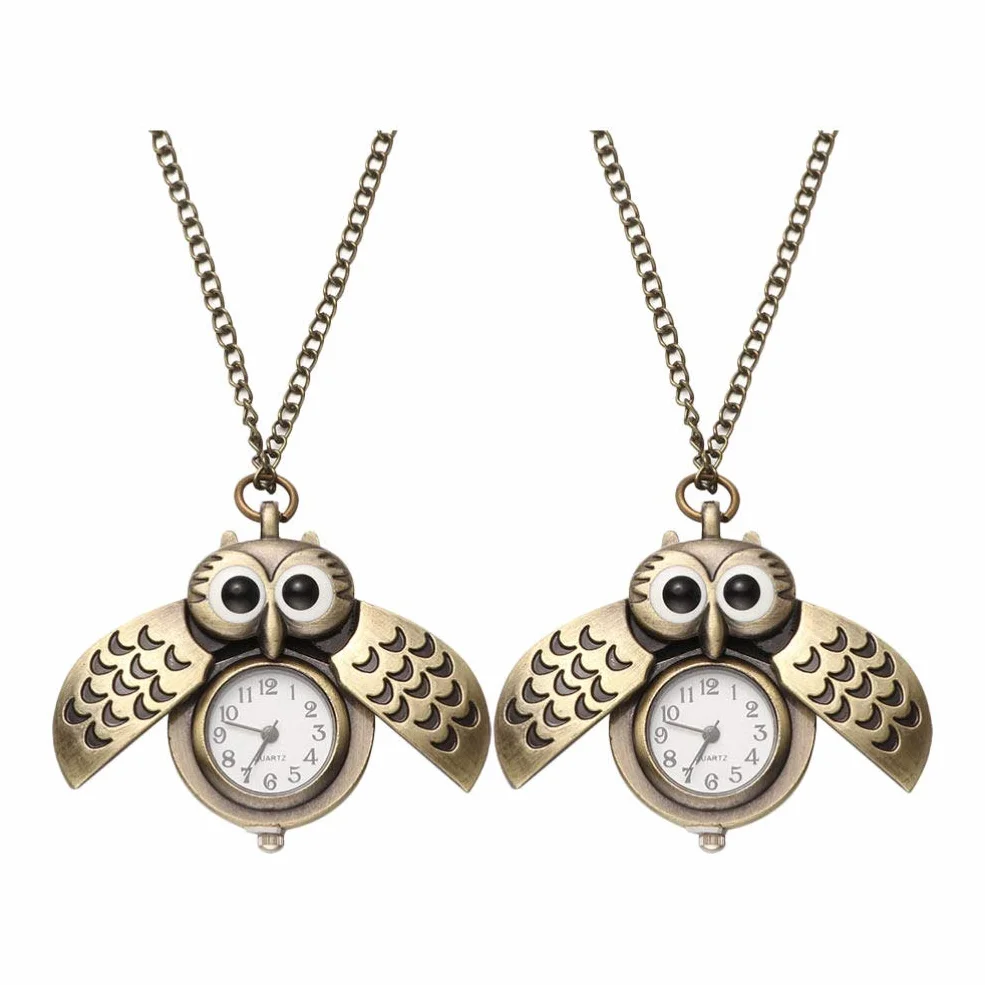 Búho Reloj de Bolsillo Vintage Retro Bronce Steampunk Locket Colgante Cadena Larga