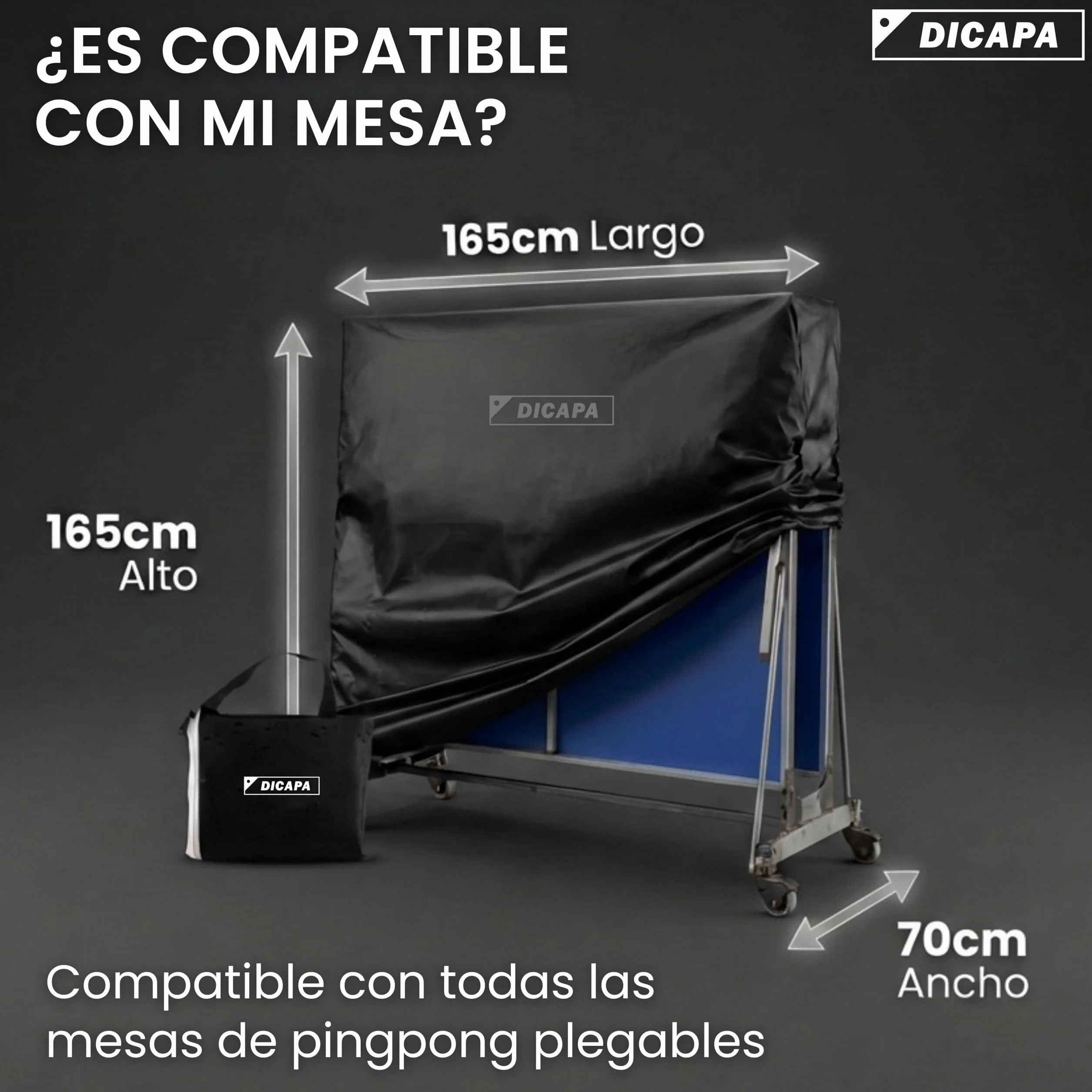 DICAPA Funda Mesa Ping Pong Exterior 165x70x165 cm Impermeable Resistente (Negro)