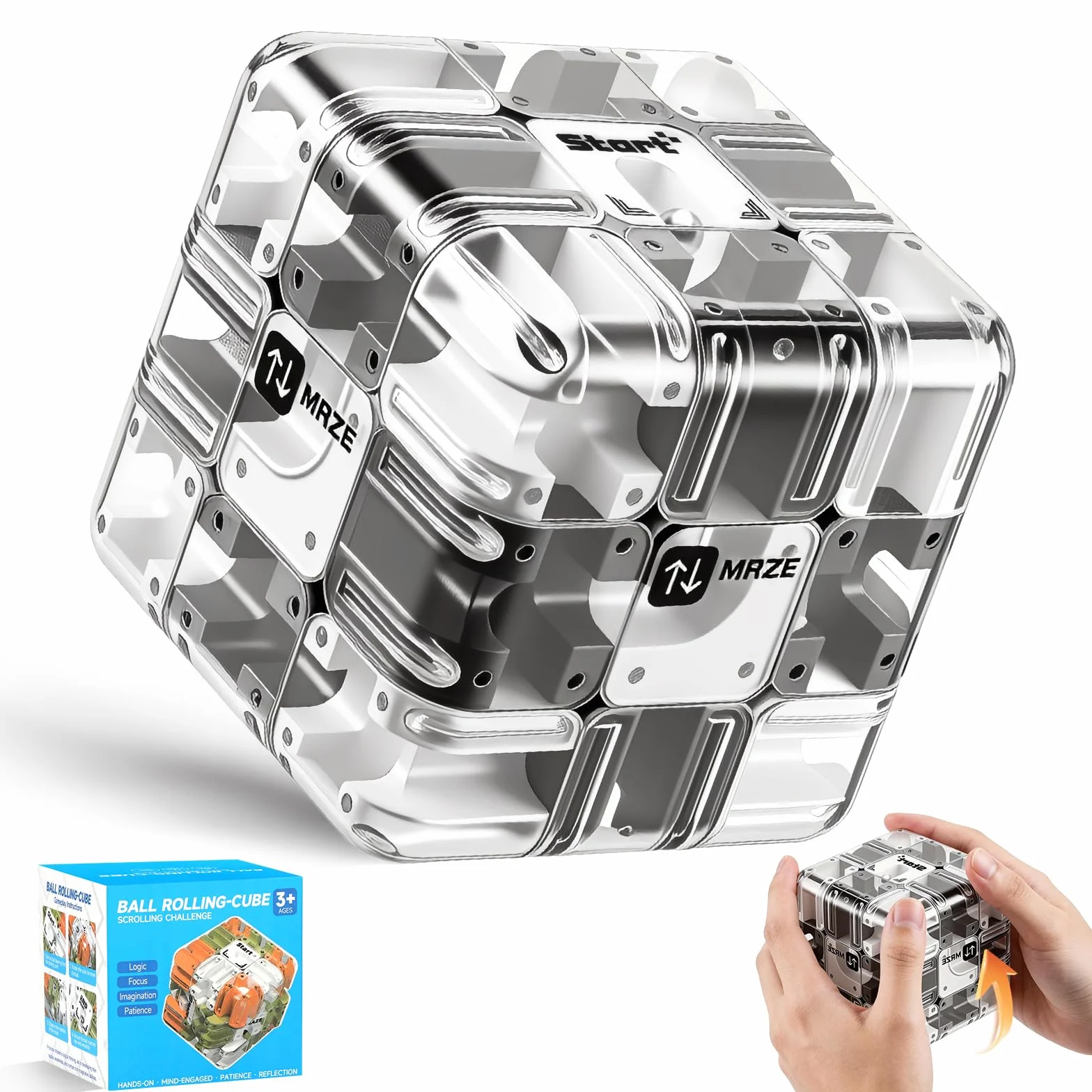 Cubo Laberinto 3d Grande con Bola, Cubo Laberinto 3d Transparente para El Pensamiento Lógico, El Alivio del Estrés & El Aprendizaje Sensorial, Laberinto Cubo 3d para Niños a Partir de 3 Años y Adultos