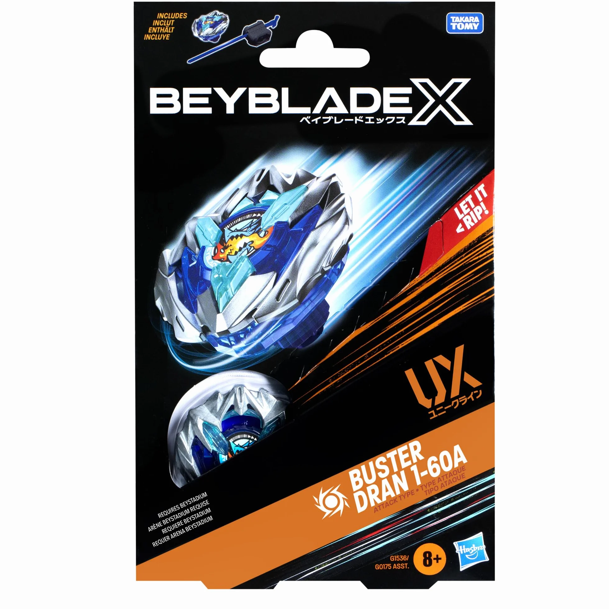 Beyblade X Kit Inicial Buster Dran 1-60A UX con Top y Lanzador