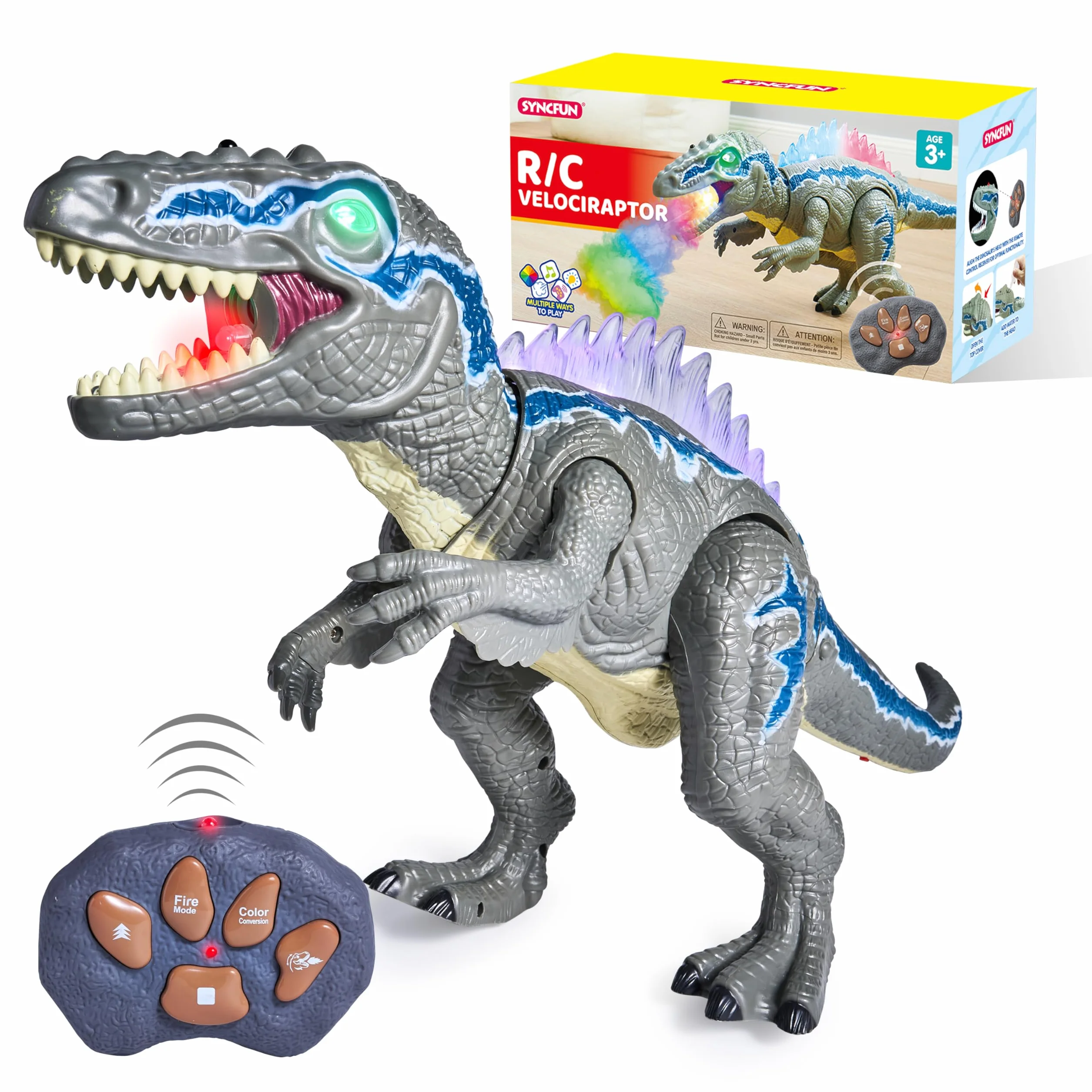 SYNCFUN Juguetes de Dinosaurios de Control Remoto para Niños y Niñas de 3 4 5 6 7 Años, Dinosaurios T-Rex Realistas Que Caminan y Rugen, Regalo de Cumpleaños y Navidad para Niños y Niñas Qequeños