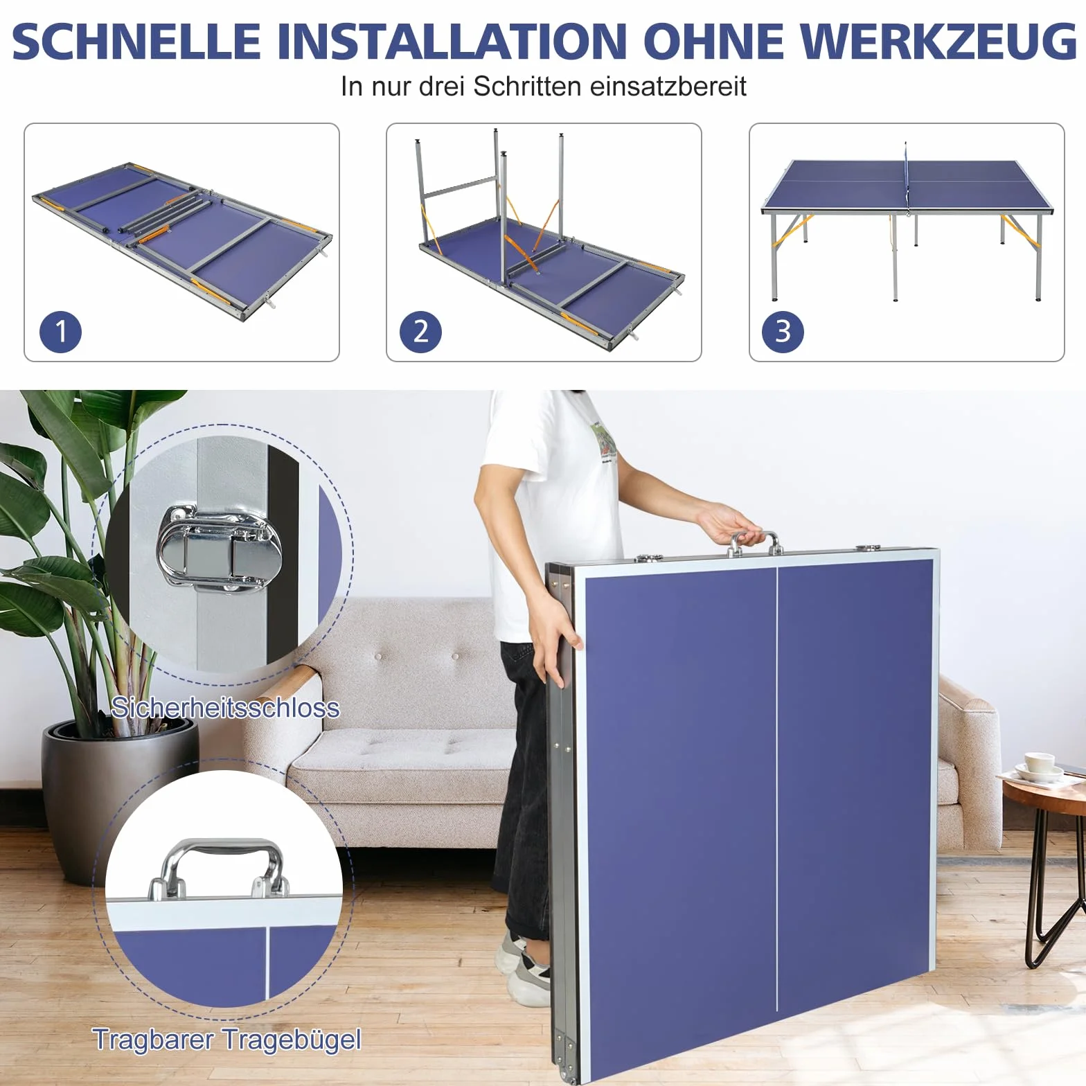Folding Table Tennis Table 6x3 Feet Professional Tournament Grade with Balls Racket Set