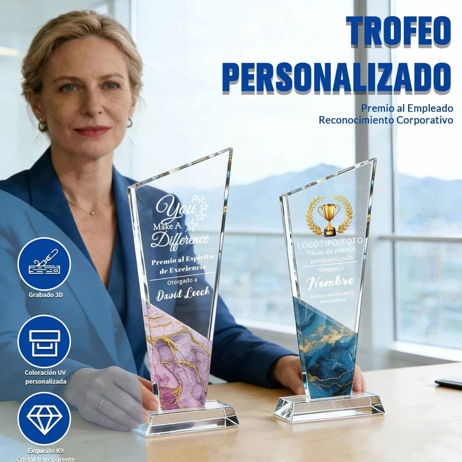 Personalizowany Trofeum Kryształowe z Logo i Zdjęciem Grawerowane UV Nagroda dla Firm Sportów