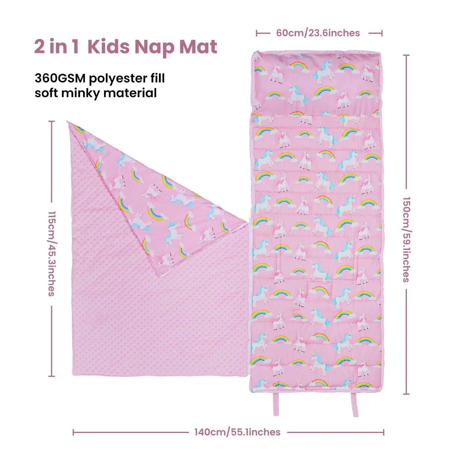 Saco de Dormir para Niños con Almohada y Manta Extra Gruesa Grande 2 en 1, Alfombrilla de Siesta para Niñas y Niños, Bolsa de Dormir Bebés para Preescolar Viajes Camping