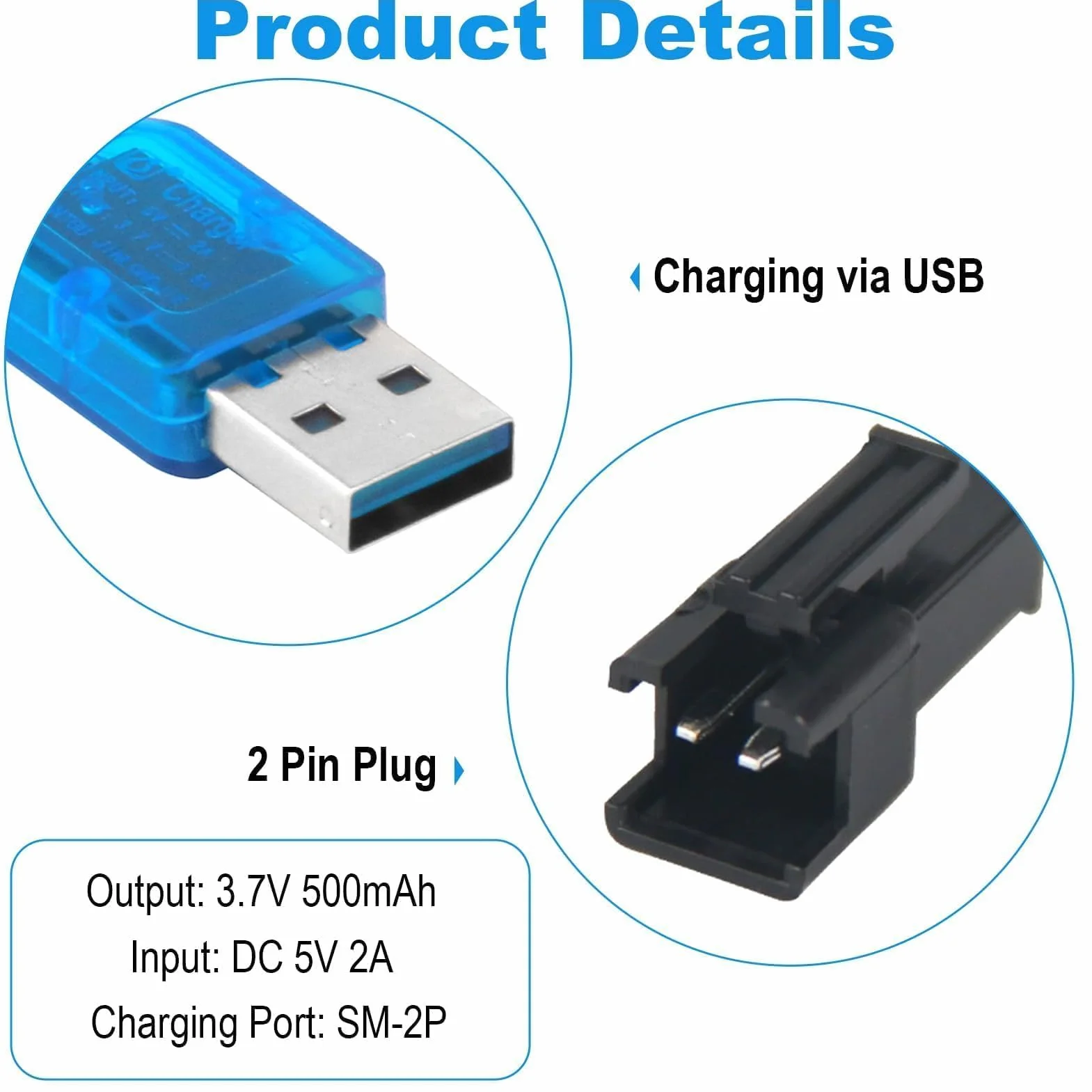2 Unidades De Cable De Carga USB De 3,7 V con Conector SM-2P, Cable De Carga USB para Baterías NI-MH RC Universal para Baterías LiPo Compatible con Coches RC Barcos Drones
