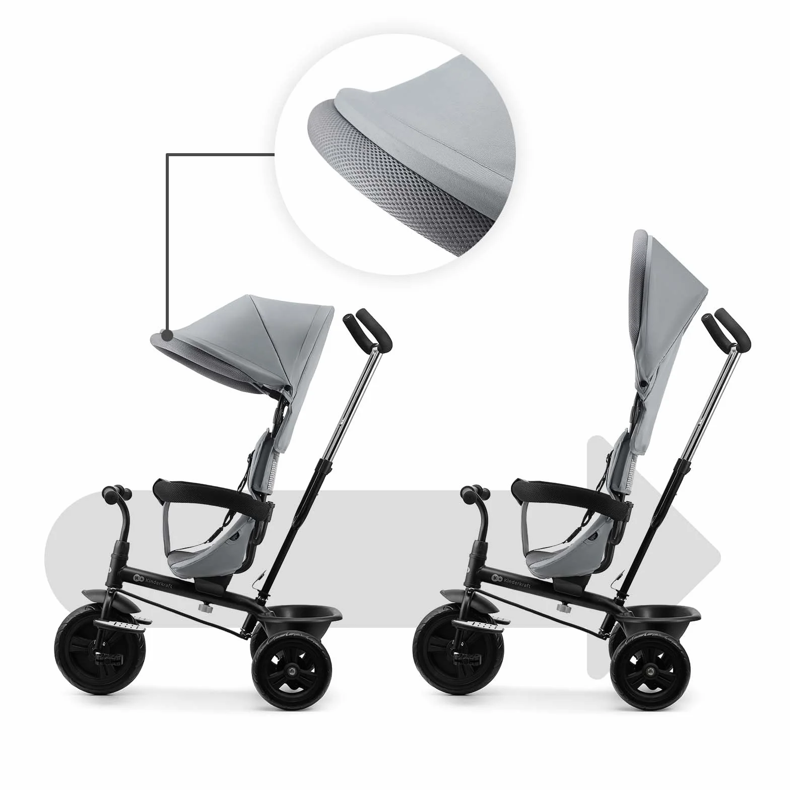 Kinderkraft Freeway 2, Triciclo Evolutivo para Bebé, Asiento Giratorio 360°, Pedales Libres, Arnés de 3 Puntos, Freno Central, 9 Meses a 5 Años, Rosa