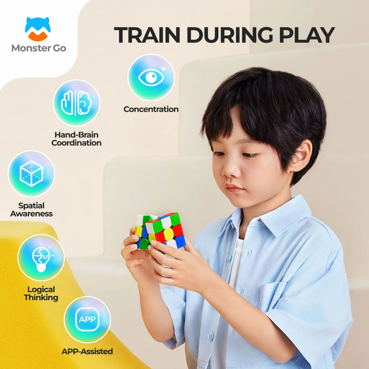 Monster Go Cubo Mágico Magnético 3x3 Speed Cube, MG 356-EDU Cubo de Velocidad con 48 Imanes - Rotación rápida y Suave, Resistente y Duradero, Profesional Original Iman-tado Puzzle (Sin Pegatinas)