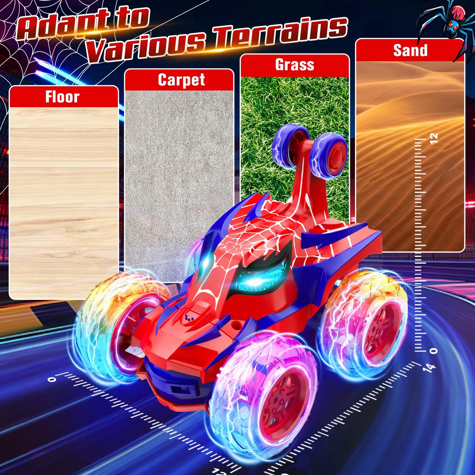 Coche Teledirigido Spider 2.4Ghz Radiocontrol Monster Truck con Luces RC Juguetes Niños 3-12 Años 360°