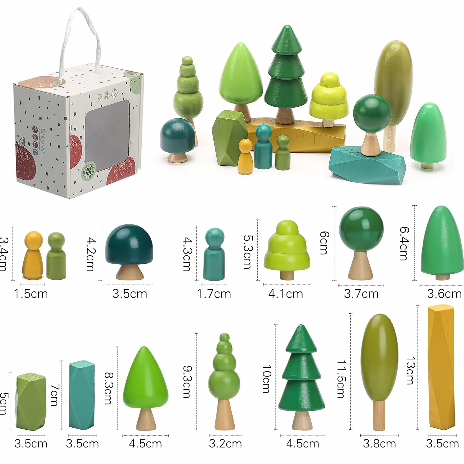OESSUF 14 PCS Juguetes de Madera - Decoración de Árboles de Madera Juguetes Montessori, Varios Tamaños Árboles Bosque Decoración Rústica para la Decoración del Hogar y la Habitación de los Niños