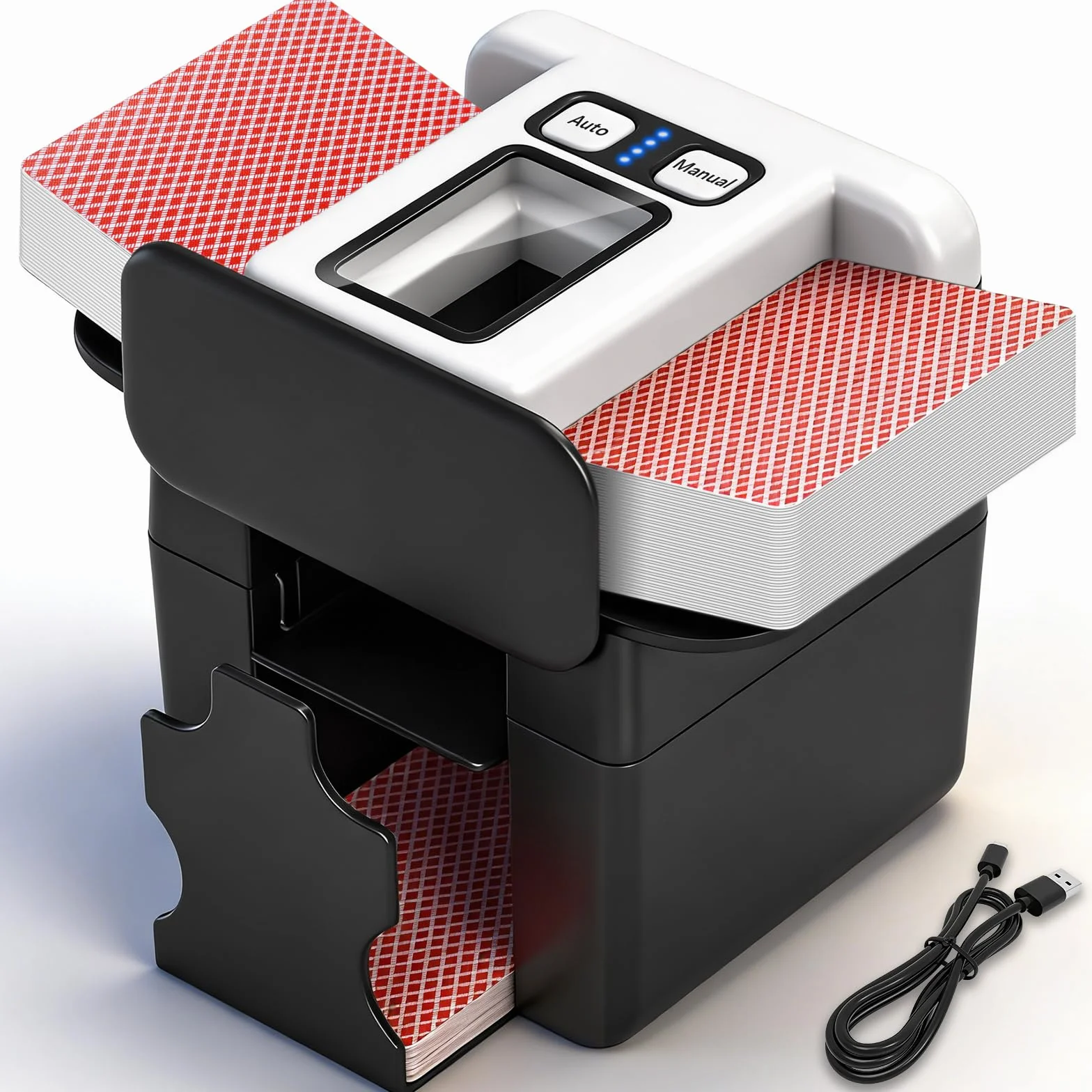 Barajador de Cartas Automático, Mezclador de Cartas Recargable, Card Shuffler Eléctrico con Batería de 2500 mAh, Barajeadora Automática con Aleta Trasera Ajustable, para Diferentes Tamaños de Carta