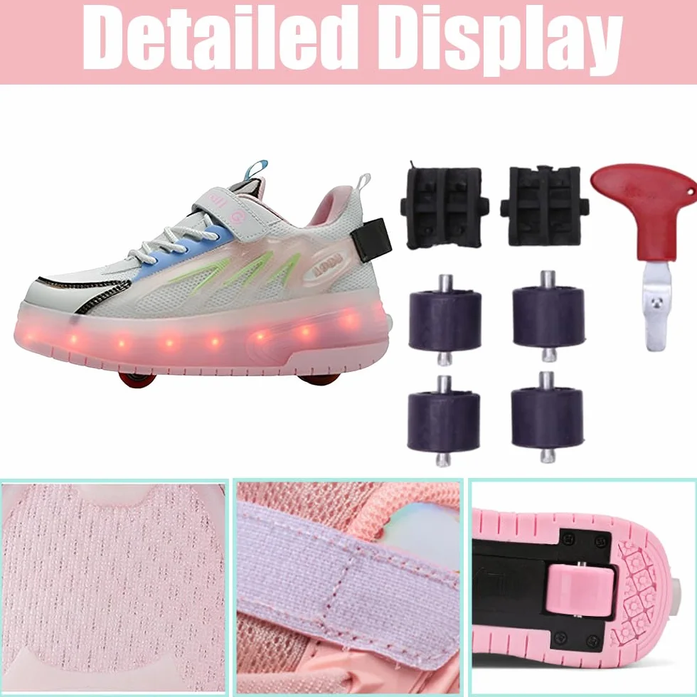 Hixingo Zapatillas con Ruedas Niña Niño, Malla 2 en 1 con Luz LED y Patines