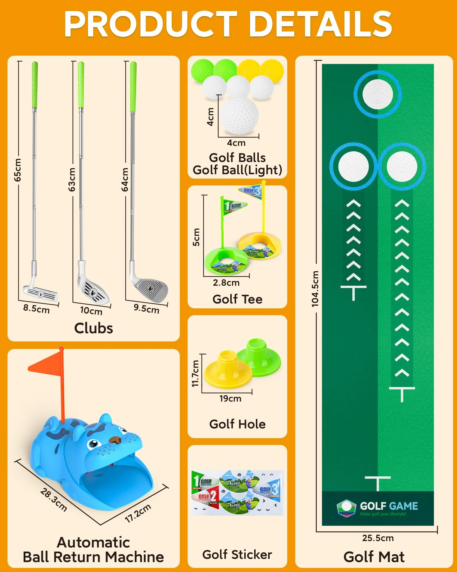 Set de Mini Golf para Niños con Devolvedor Automático de Bolas, Juegos de Golf Interior y Exterior con Pelotas Noctilucent Luminosa LED, 3 Palos Telescópicos, Regalo para Niños y Niñas desde 3 Años
