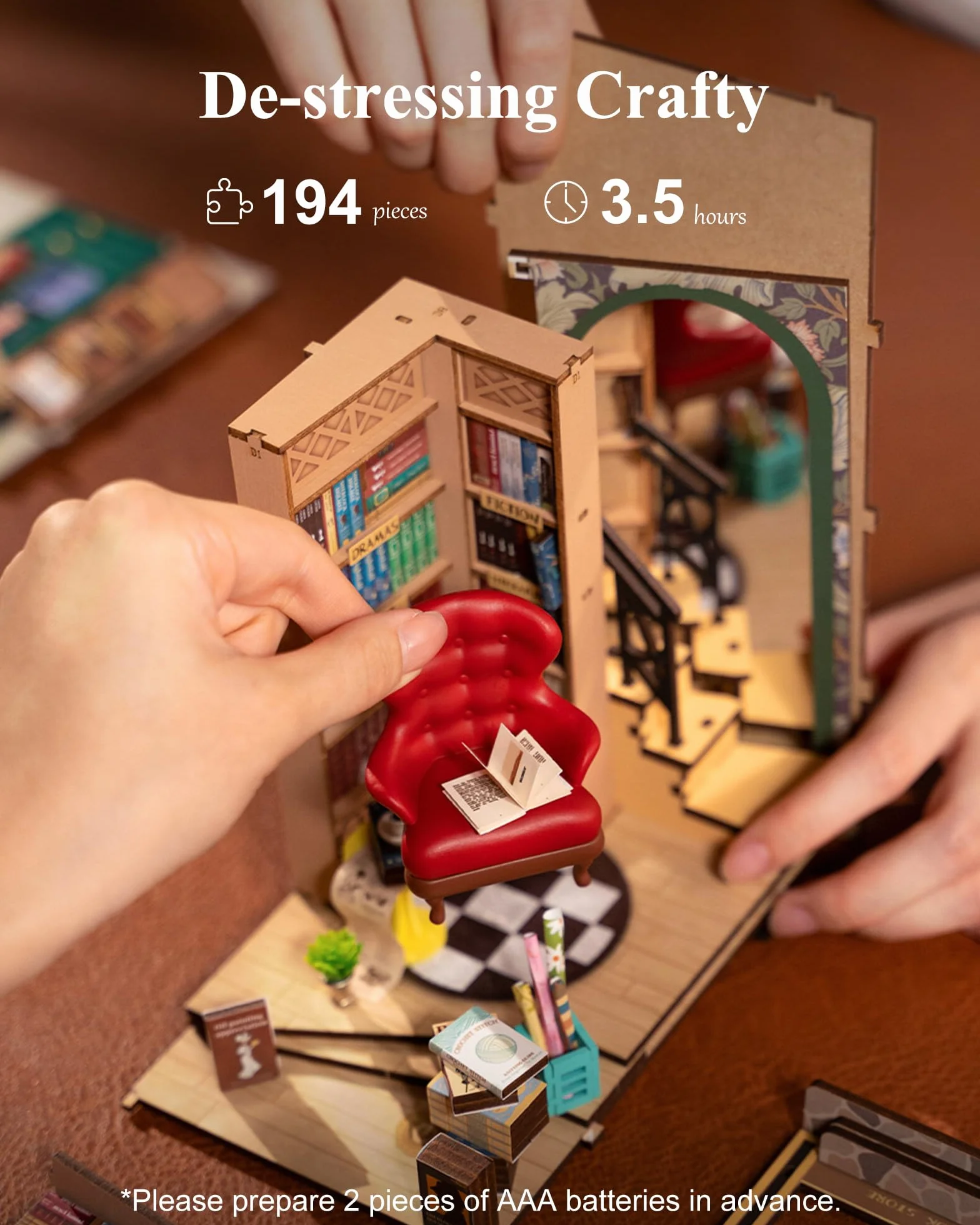 Rolife Book Nook Kit Puzzles 3D Madera para Niños Maquetas para Construir Adultos Casa de Muñecas Madera Kit de Construcción Adultos Niños (Librería)